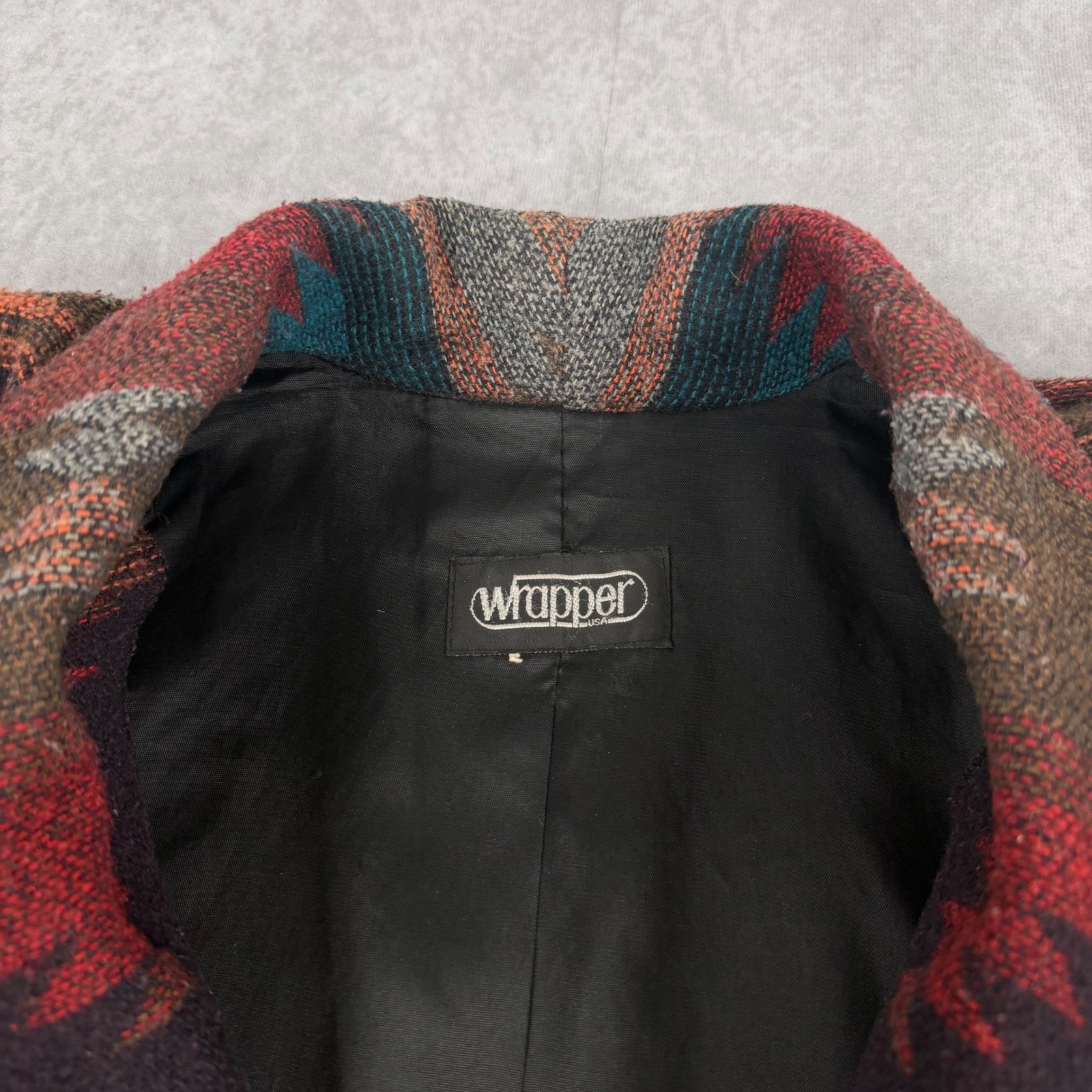 Vintage Wrapper USA Southwestern Aztec Blanket Blazer Jacket Multi Color