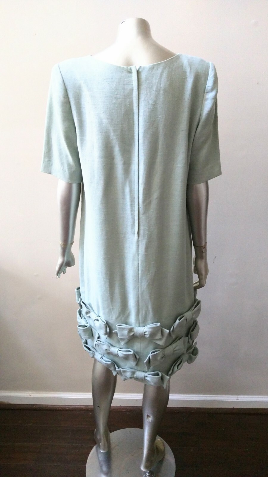 VINTAGE WILLIAM PEARSON WOVEN FABRIC ART DECO KITTEN BOWS SHIFT DRESS sz 8