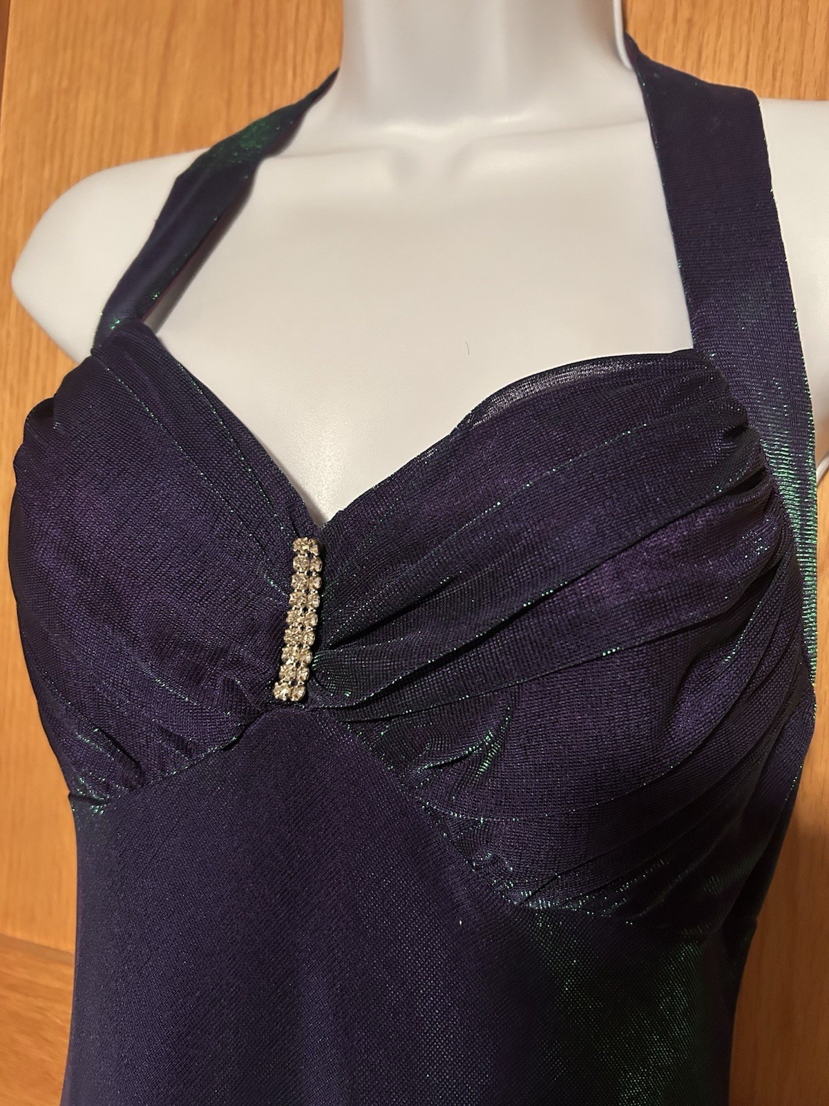 Vintage Y2K Iridescent Purple And Green Metallic Maurice’s Halter Formal Dress