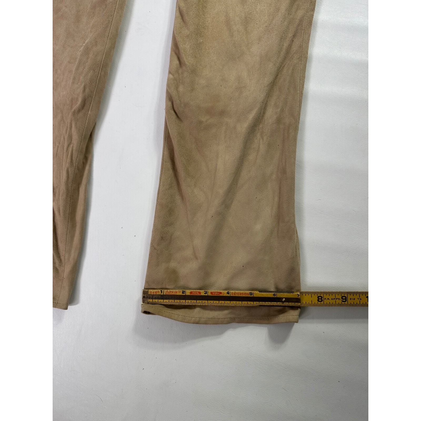 Cache Vintage Tan 100% Goat Suede Studded Rhinestone Straight Leg Pants Size 2