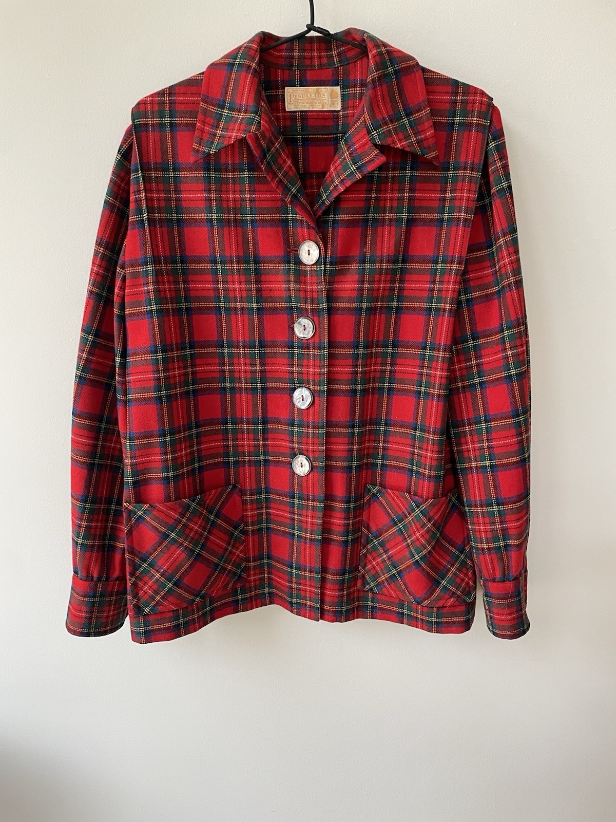 VTG 60s PENDLETON Jacket Shirt Shacket Women L 16 Wool 49er Red Tartan Plaid