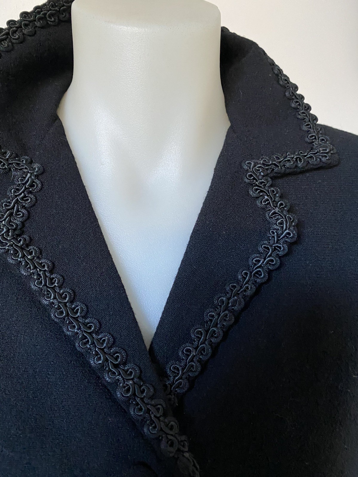 50,s Black Wool Crepe Braided Jkt.38” Bust