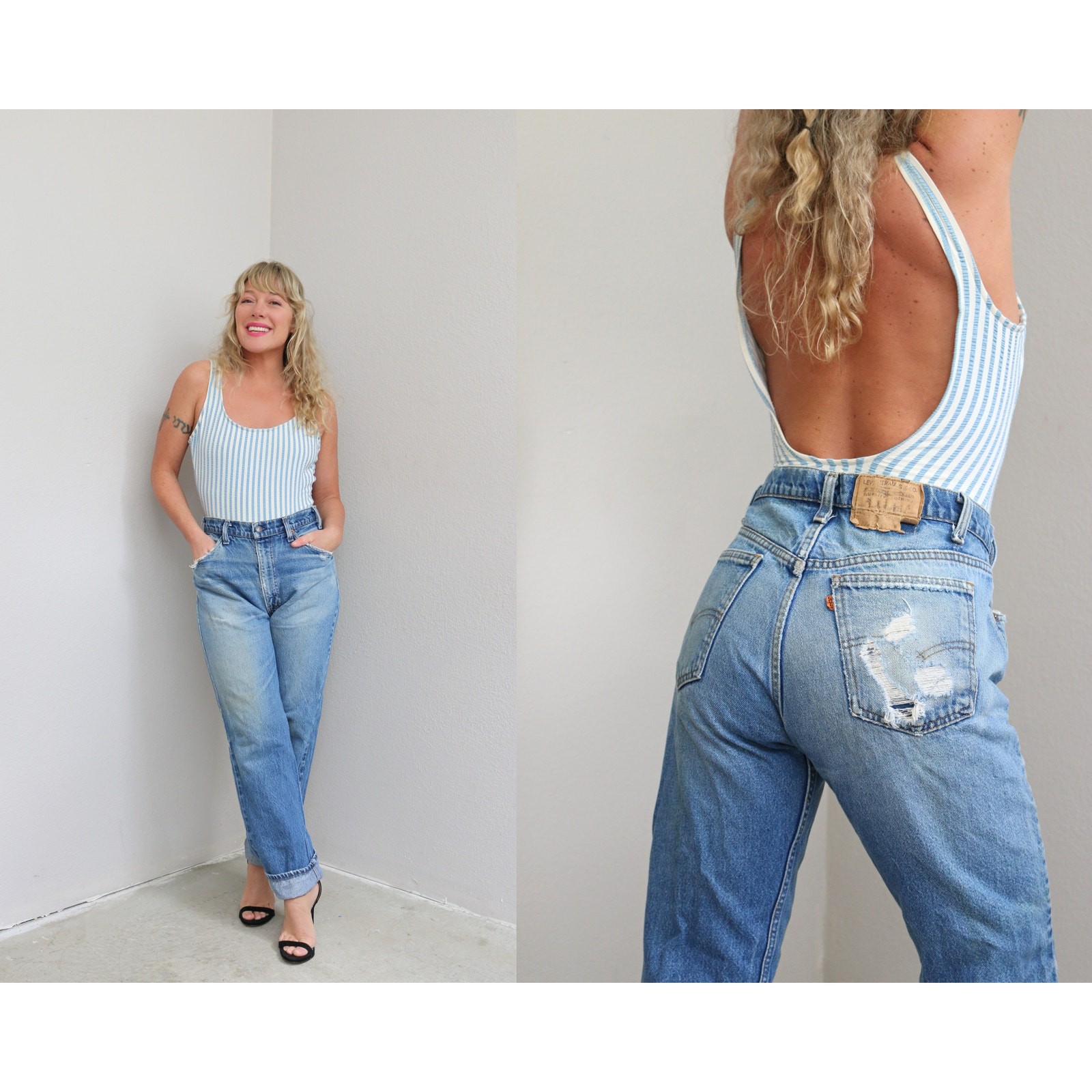 1980’s Vintage Levi’s Distressed 505 USA Made Jeans Women’s MD LG 34″ 35″ Waist