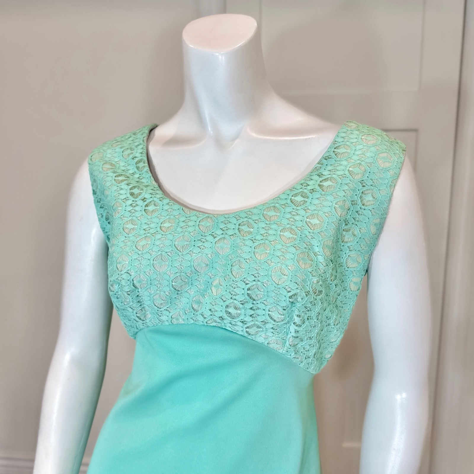 Vintage 70’s LACE MAXI SHIRT JACKET x DRESS SET M MCM Retro Green Suit Evening