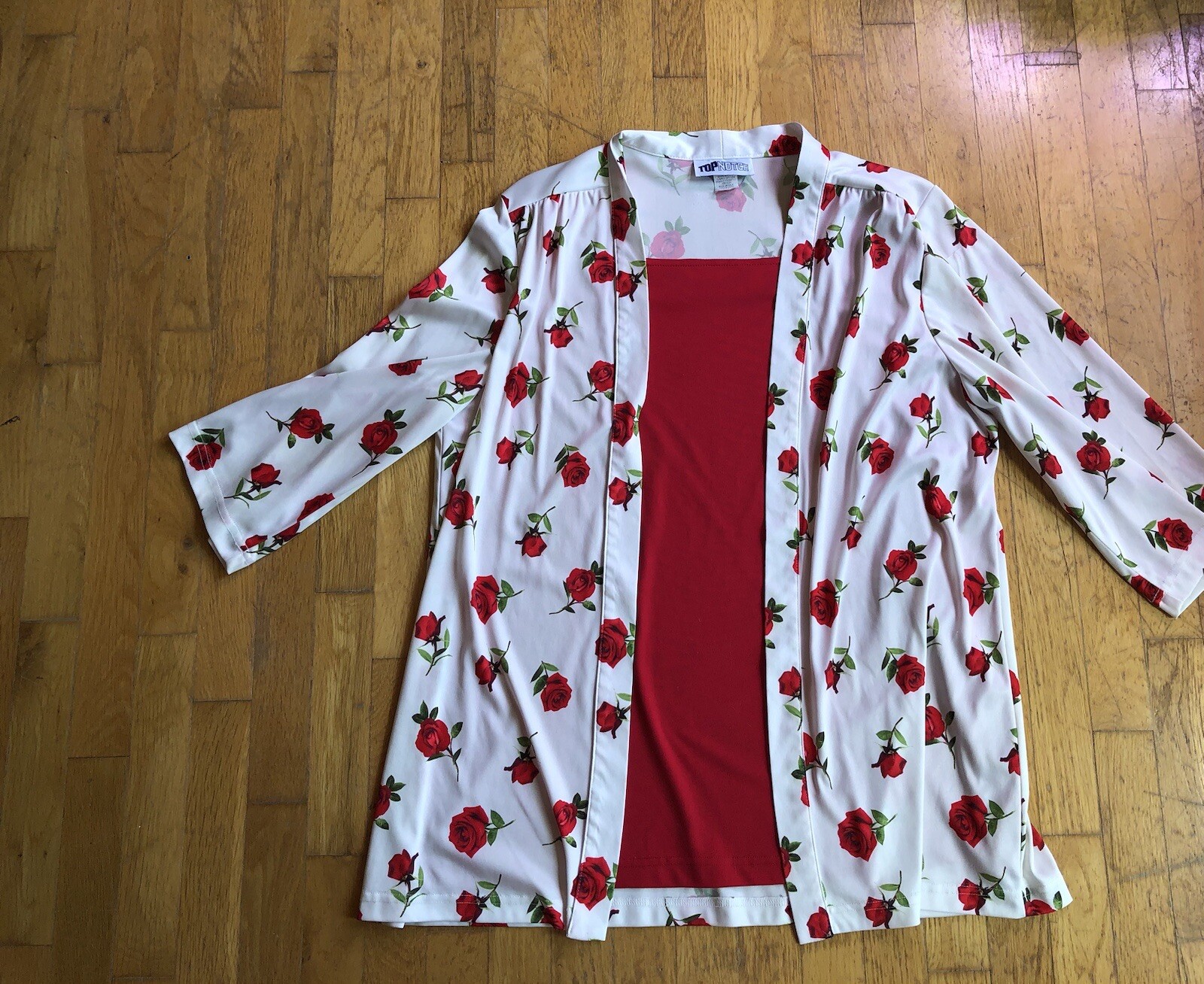 90’s VTG “Top Notch” Women’s Sz. 20 Pullover Floral Printed Blouse Red WhiteTop