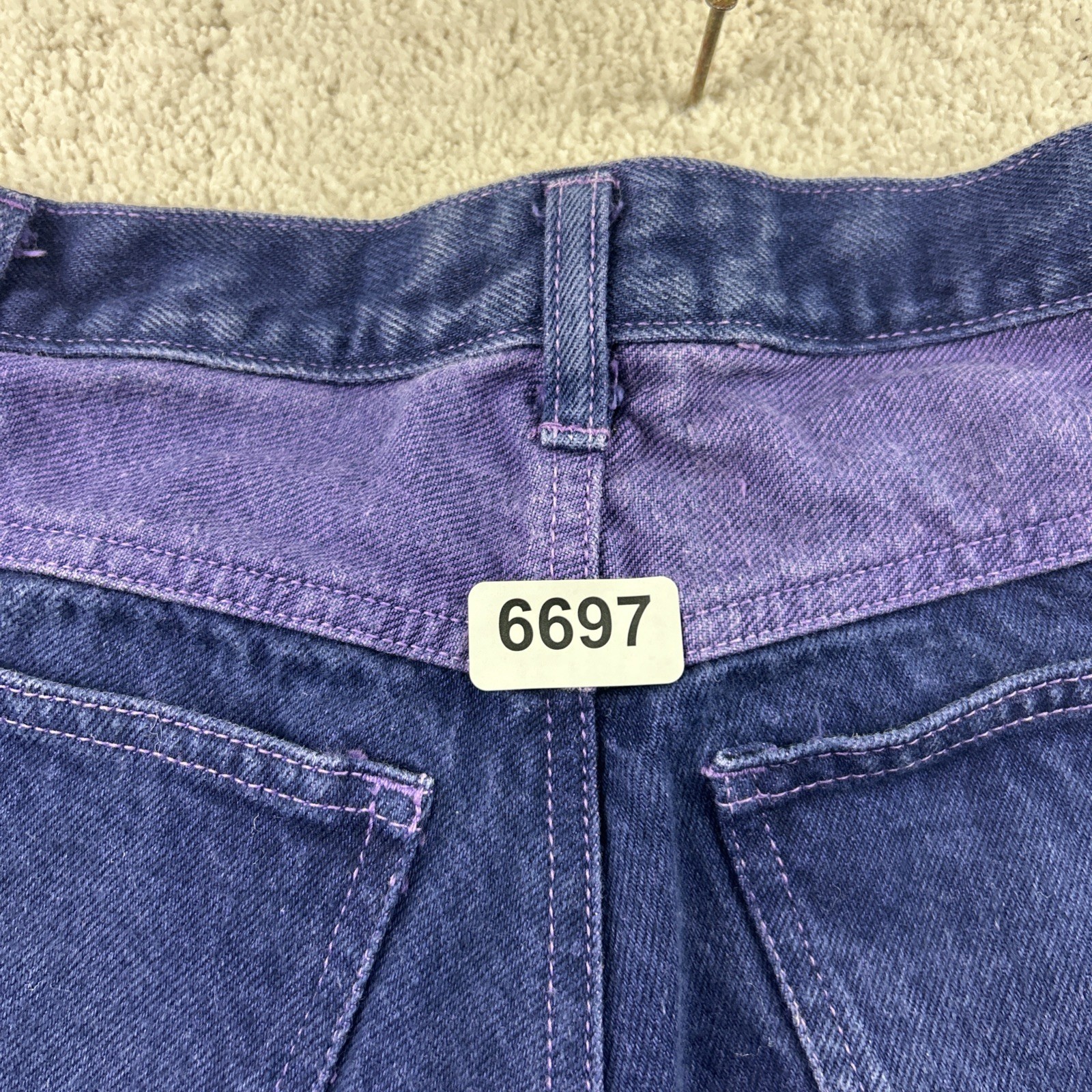 Vintage Squeeze 80s 90s Dark Blue/Lavender Wash Womens High Waist Rise Jeans 3/4