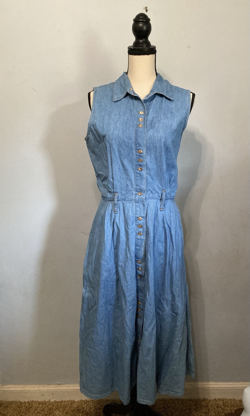 Tickets Denim Dress Maxi Button Front Retro Garden Cottagecore Size 9/10