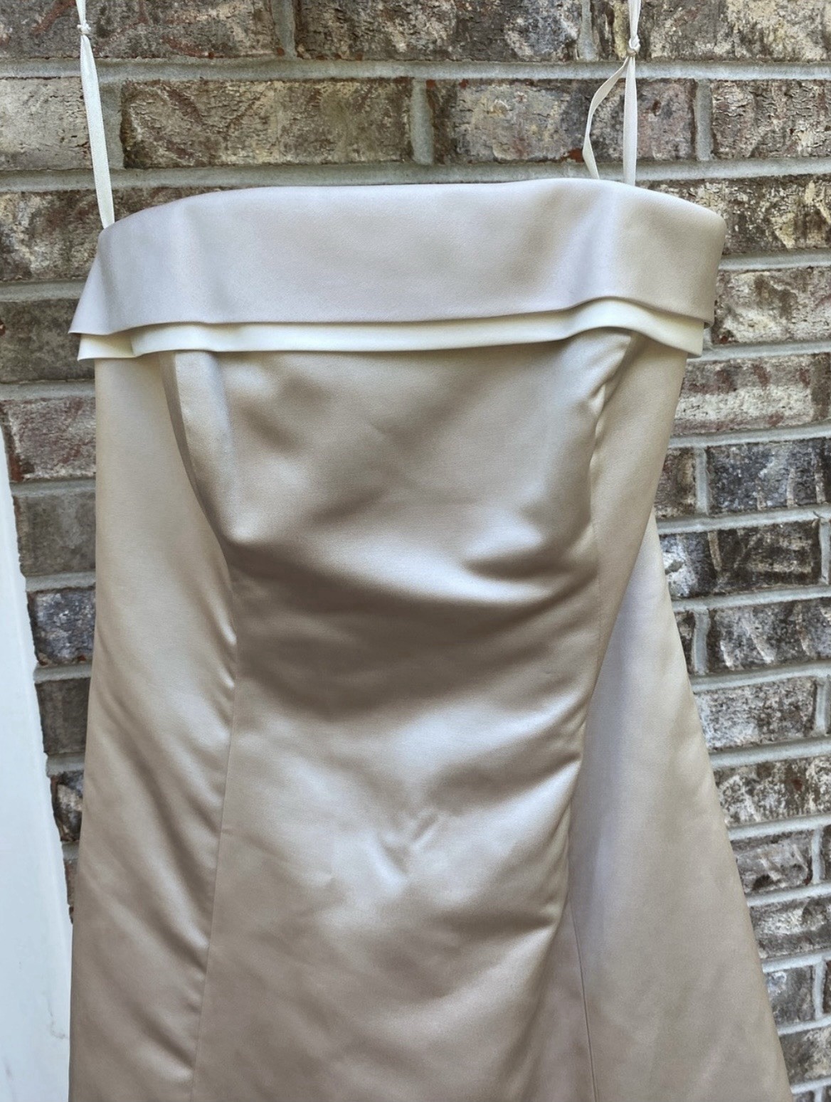 Vintage 90s Michaelangelo Strapless Satin Gown in Cream Size 6