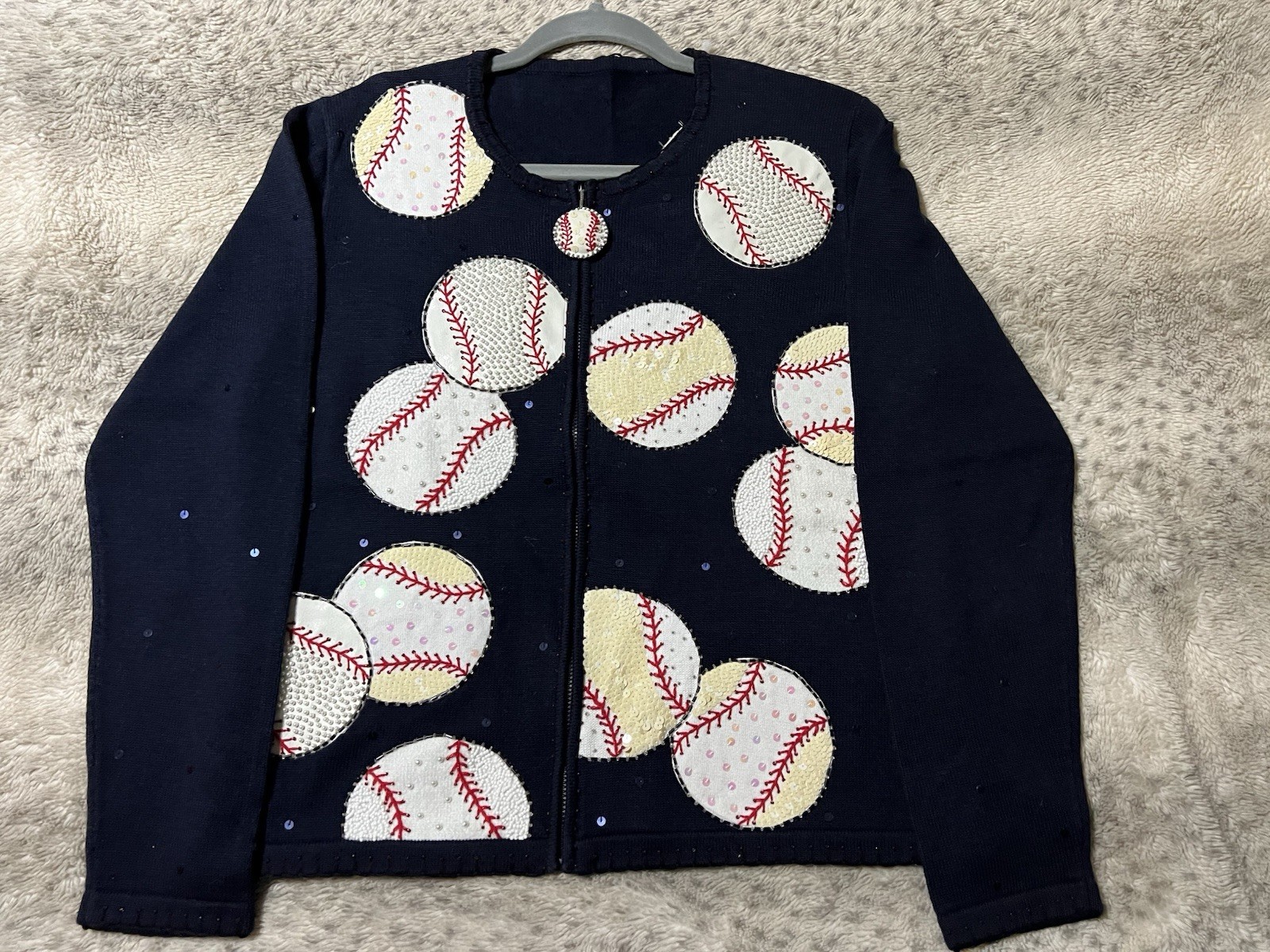 BEREK 2 Vintage Baseball Sweater Zip Up Cardigan Navy Blue Size Medium NWT