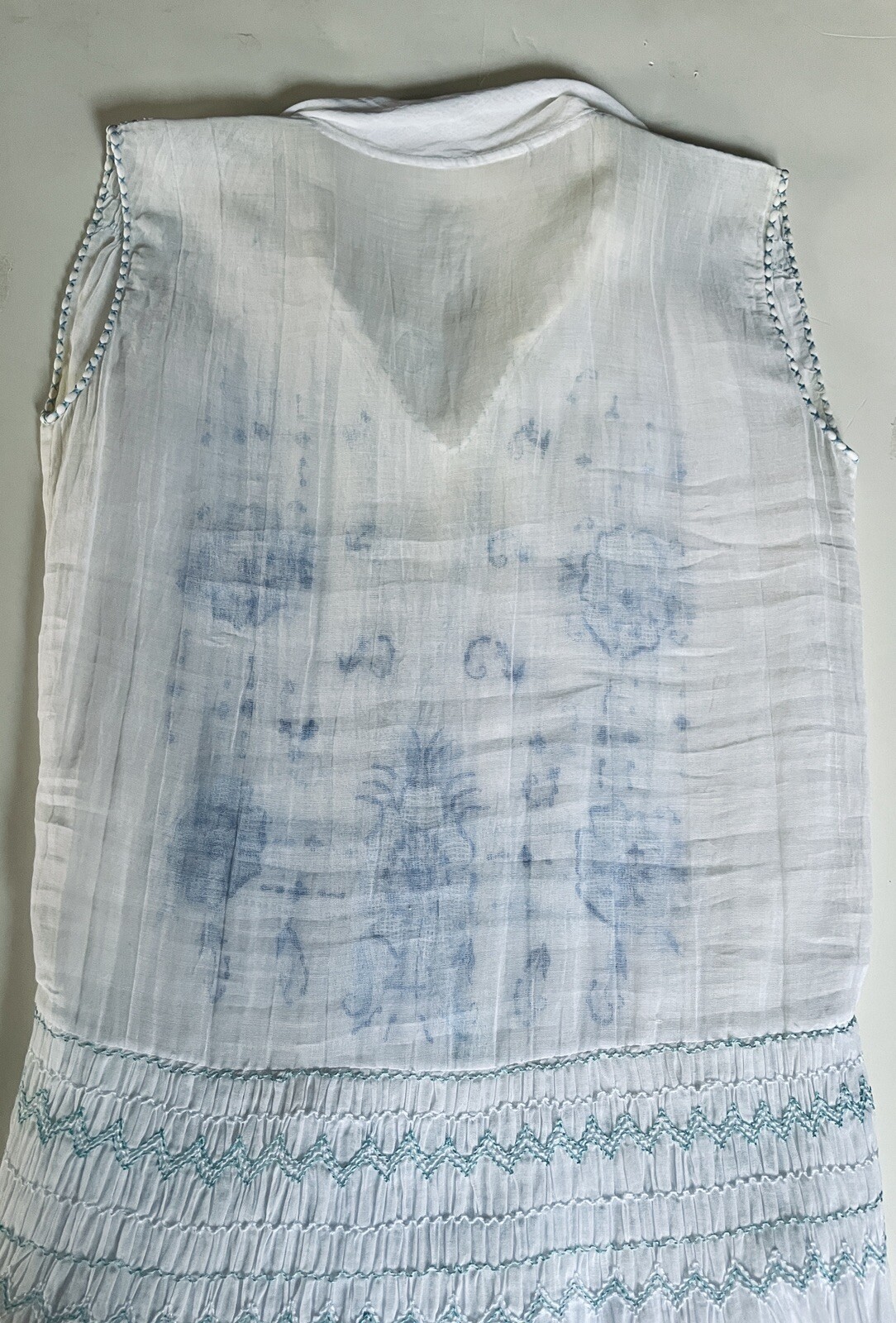 Vintage Dress Flapper 1920 White Cotton Voile Blue Embroidered Hungarian Peasant