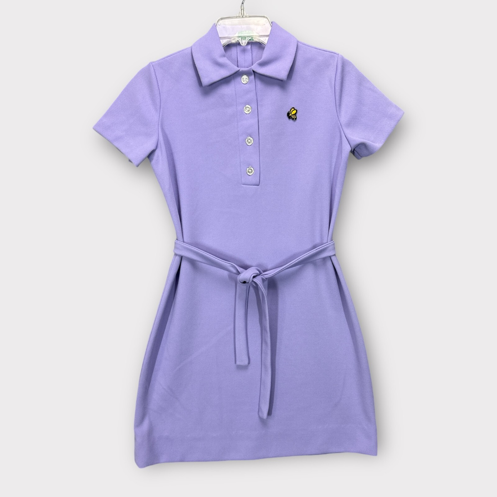 VTG 60s 70s Sears Mod Preppy Shirt Dress Polo Fits S/M Lavender Purple Bee Bug