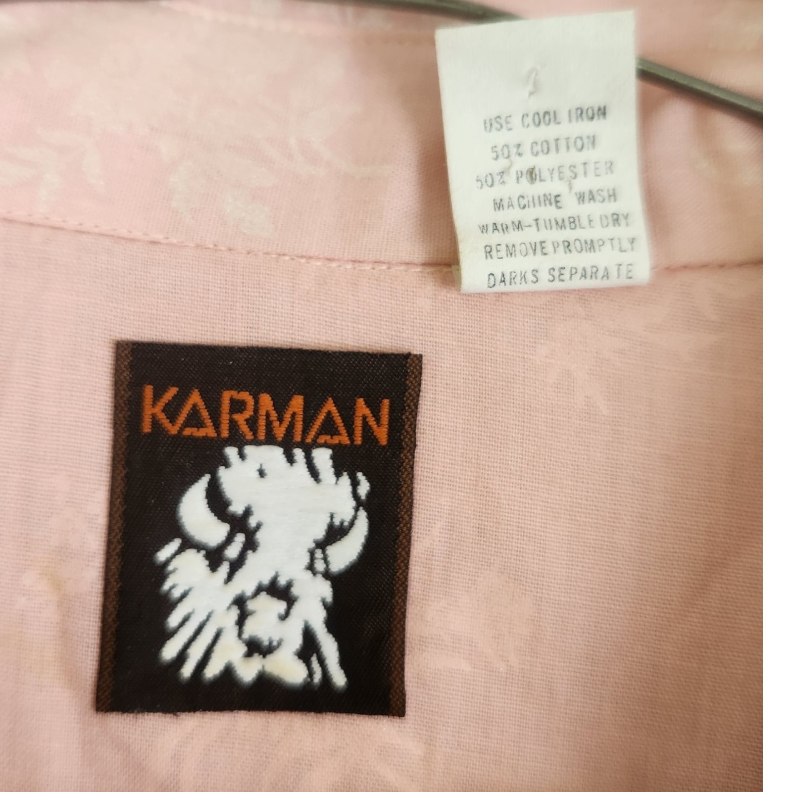 Vintage Karman Womens Pink Western Shirt XL Lace Pearls Roses Coquette Cowgirl