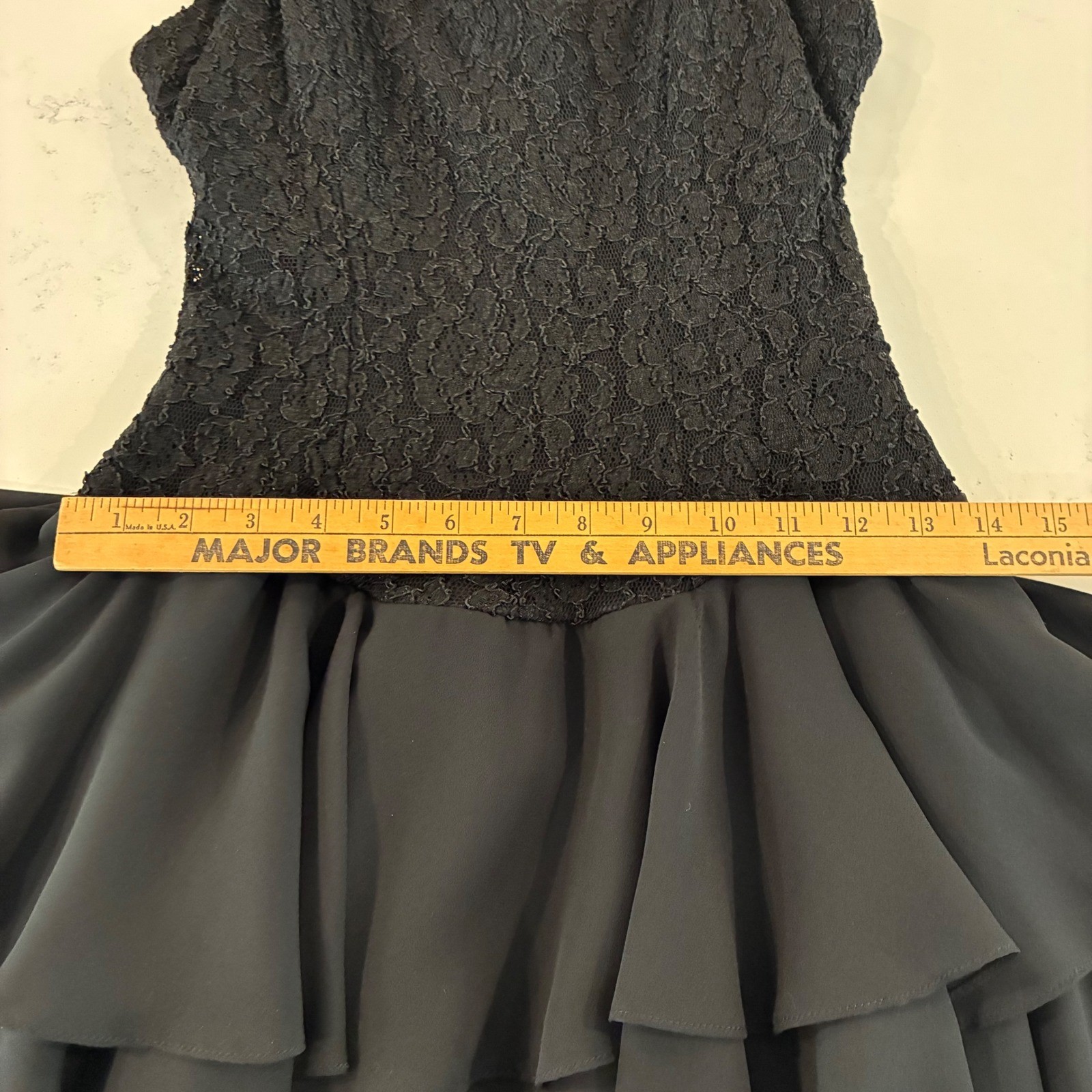 Vtg Late Edition Ltd Dress Lace Tiered Ruffle Mini Cocktail LBD Party Coquette