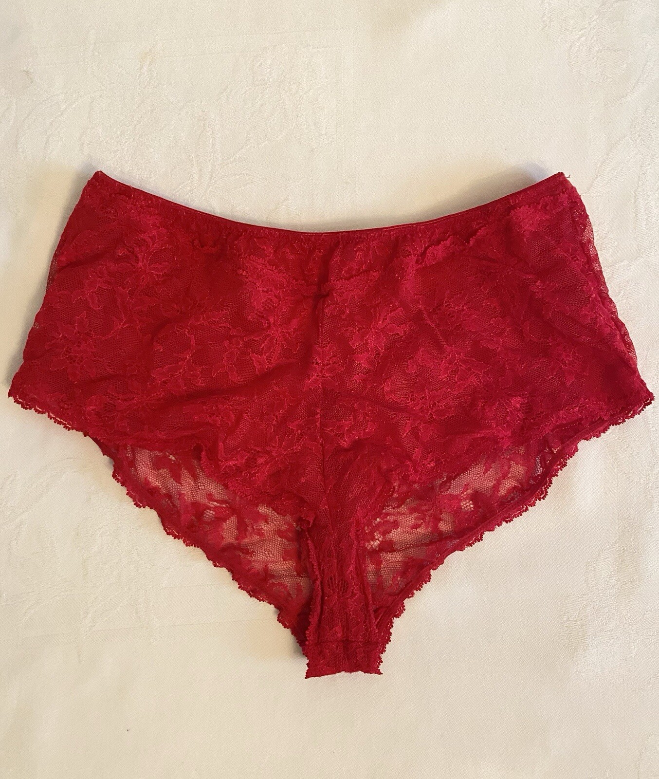 Vintage Red Lace Bra and Panty Hot Pants Shorts Lingerie Pin-Up Sexy 34DD Felina