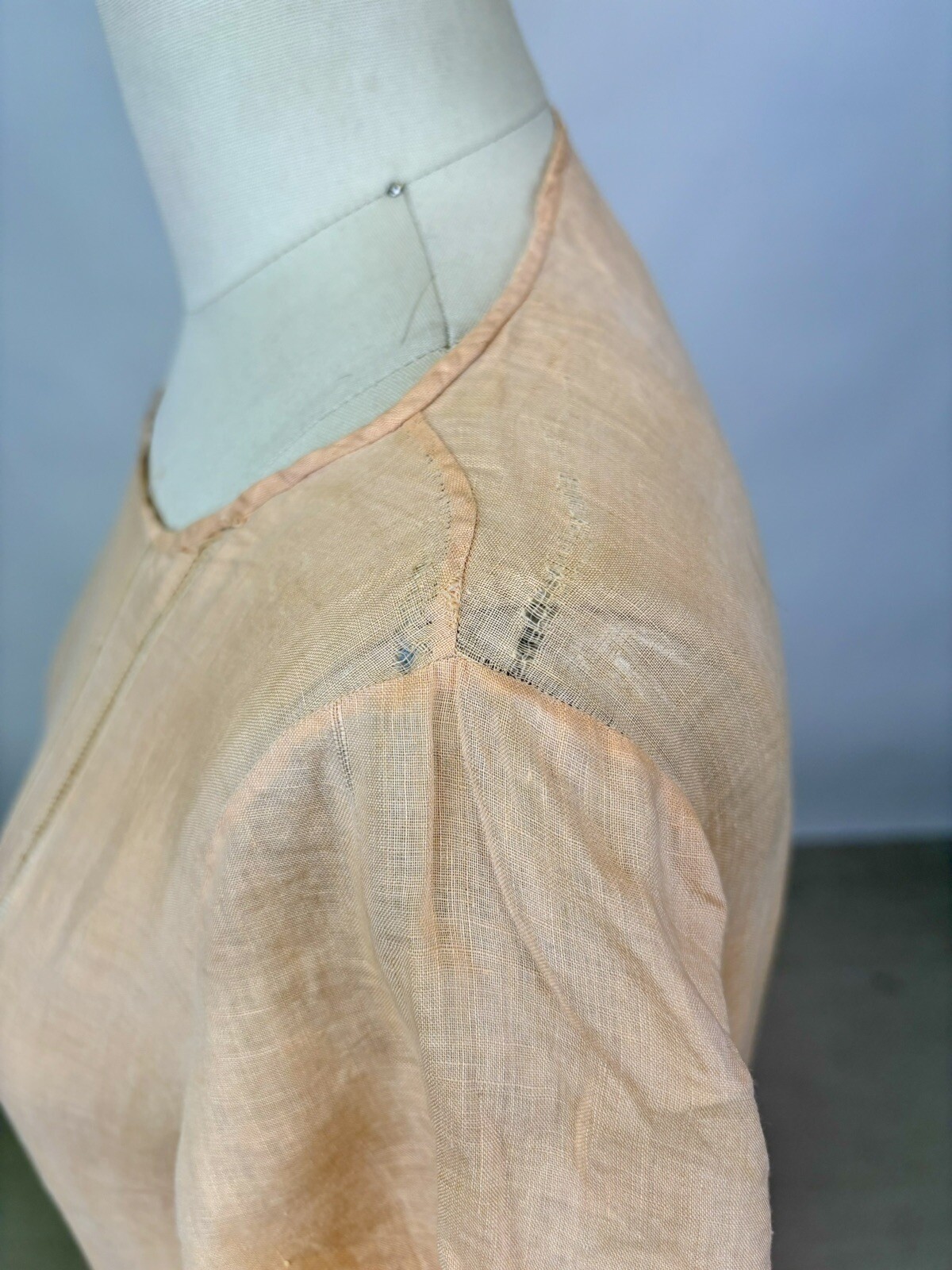 Antique 1910s 1920s Light Pink Cotton Drop Waist Shift Dress Short Sleeve AS IS