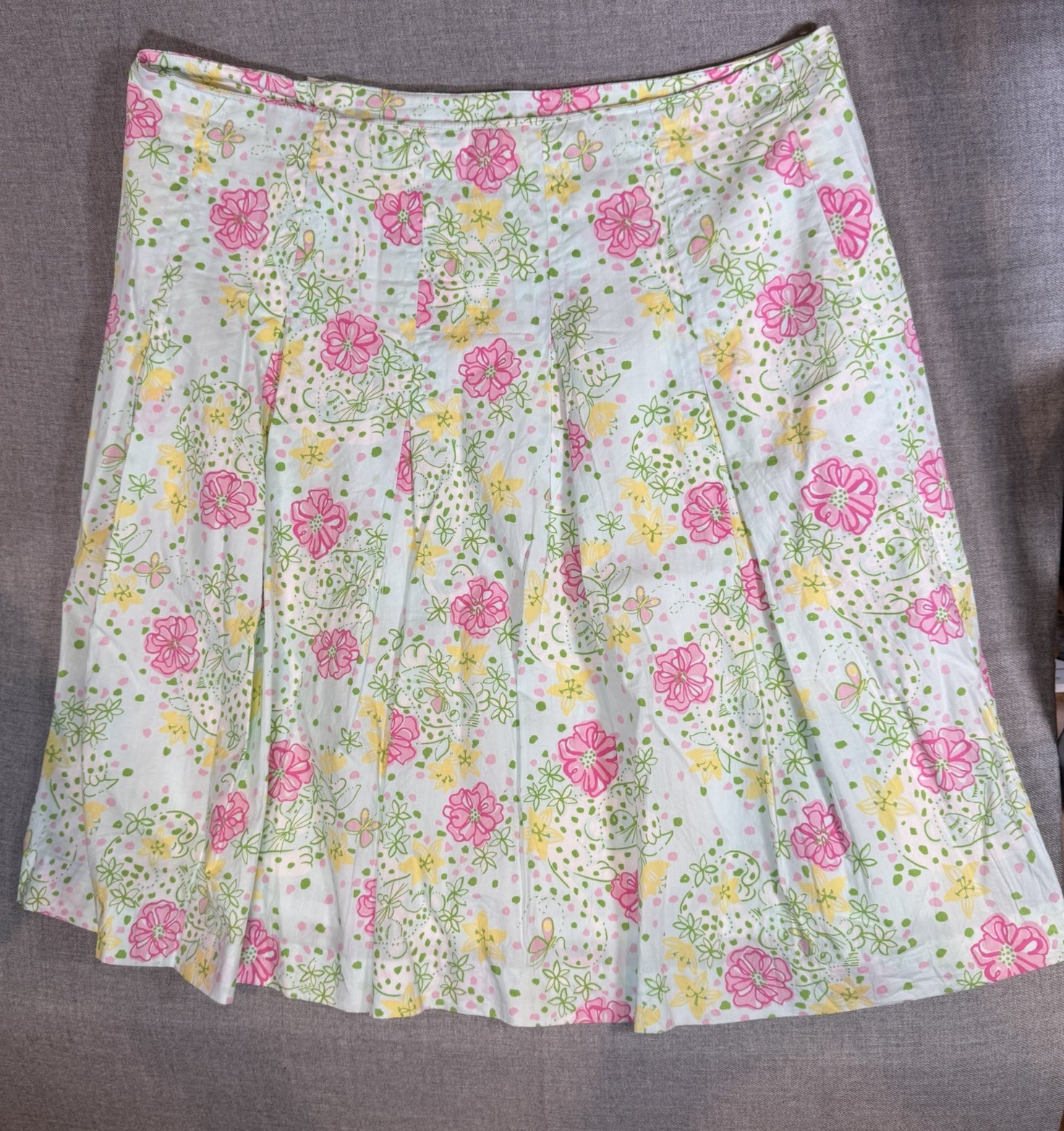Vintage LILLY PULITZER White Label Pleated Meadow Skirt Sz 14 Summer Floral