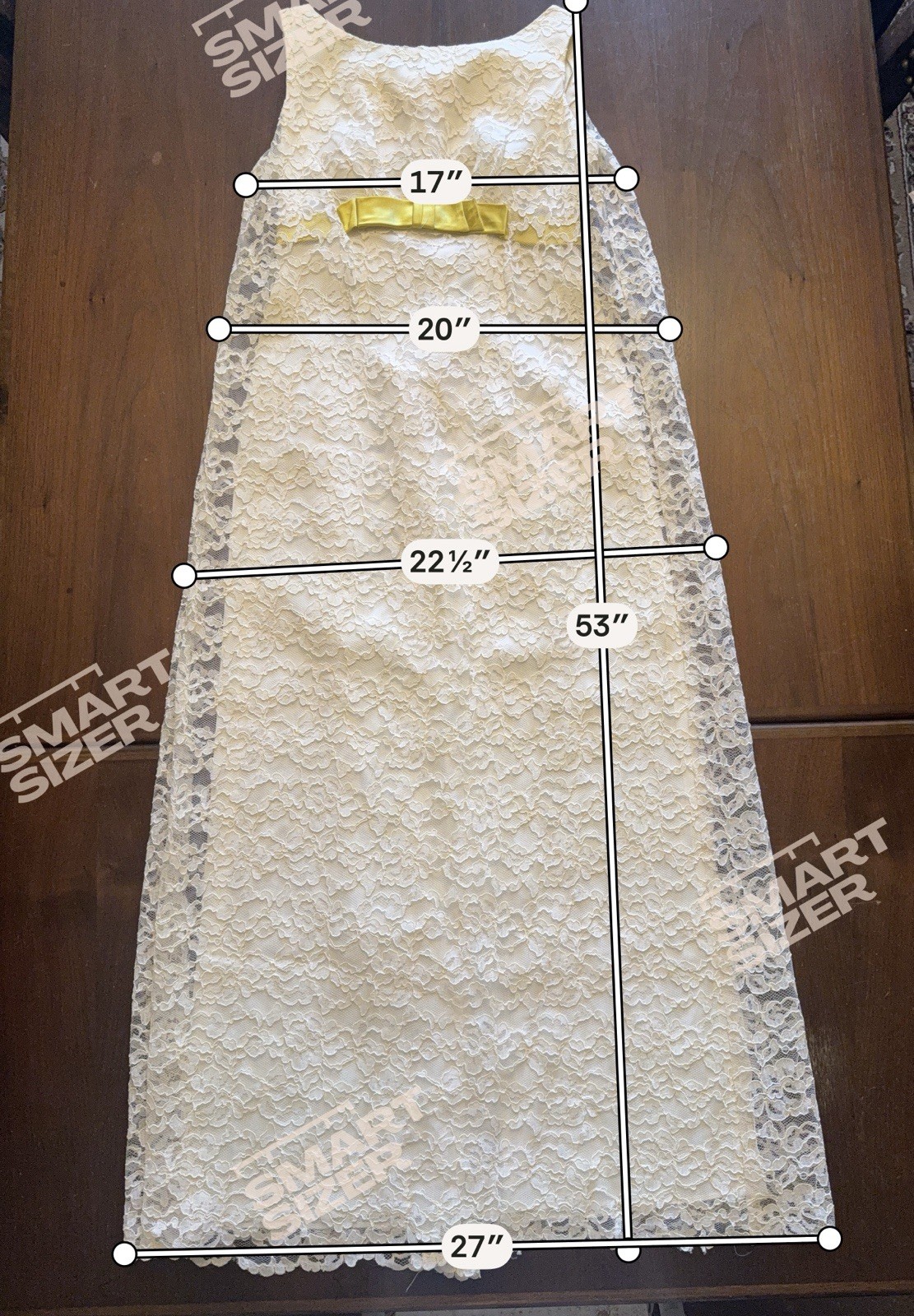 Victorian Ivory Lace Slip Dress 1960s Floral Long 53” SZ 9 Chartreuse Ribbon
