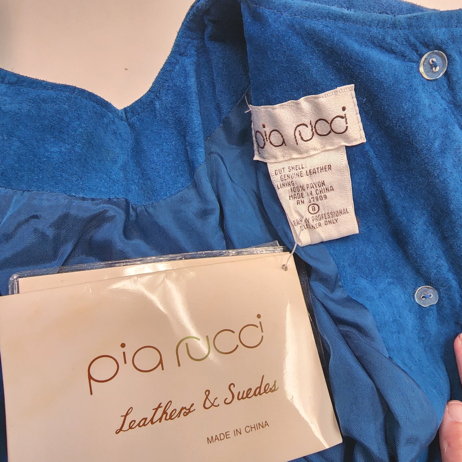 Vintage Pia Rucci Dress Womens 8 Turquoise Suede Leather Deadstock w/tags
