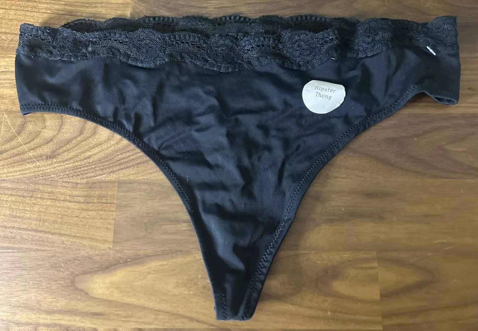 Vtg Gilligan & O’Malley thong Panties Black Sz 8 Lace Tactel Nylon Second Skin