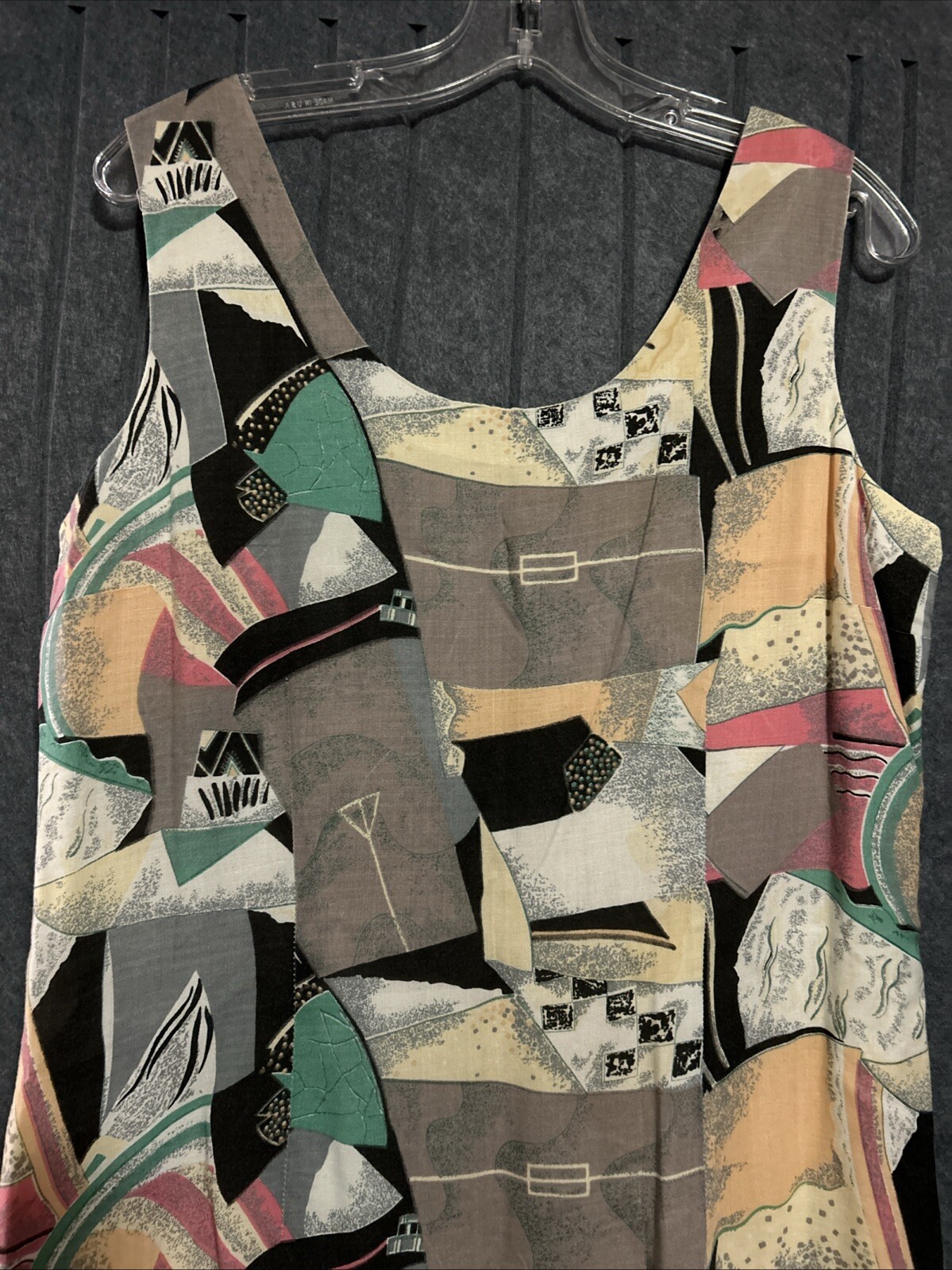 Vintage For Petes Sake Abstract Sleeveless Lined Dress 100% Rayon Dry Clean Only