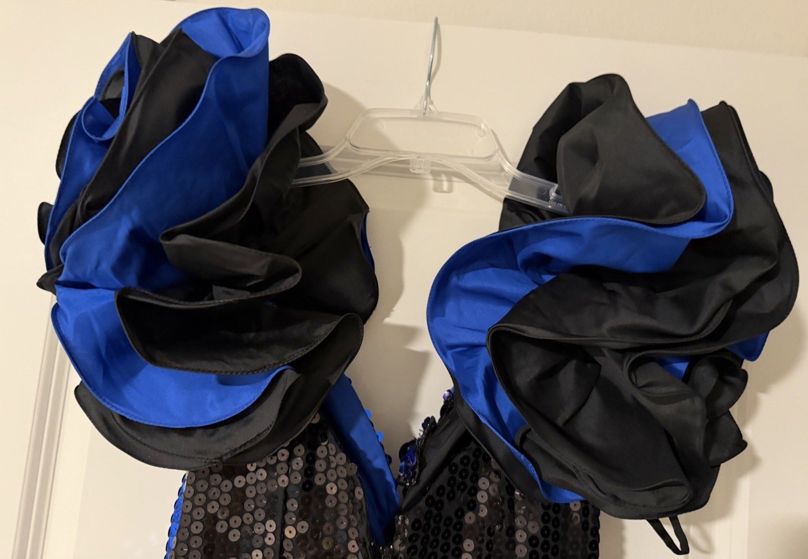 Vintage Alyce Designs Sequin Taffeta Blue Black Ruffle Sleeve Dress 80s 90s Y2k