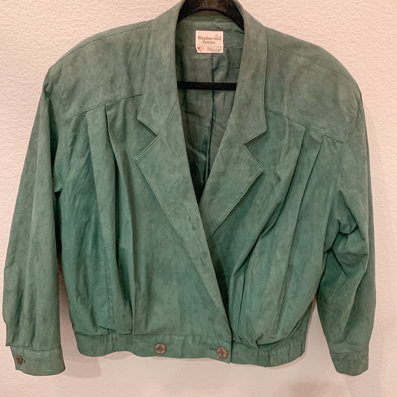 Vintage Women’s Hunter Olive Green Suede Leather Bomber Jacket Size 8 Petite