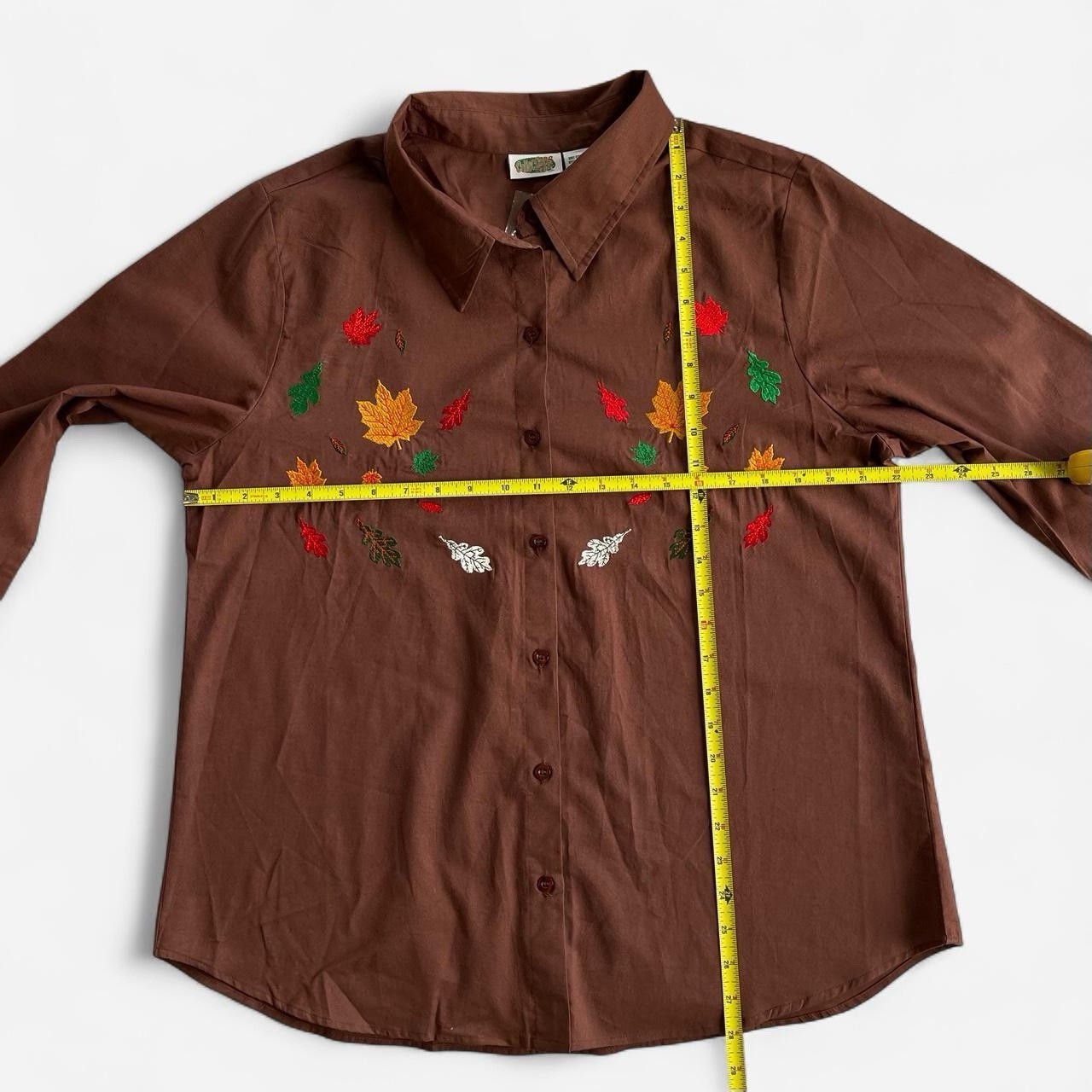 Vintage Collections Etc. 3/4 Sleeves Embroidered Fall Leaves Button Down Shirt