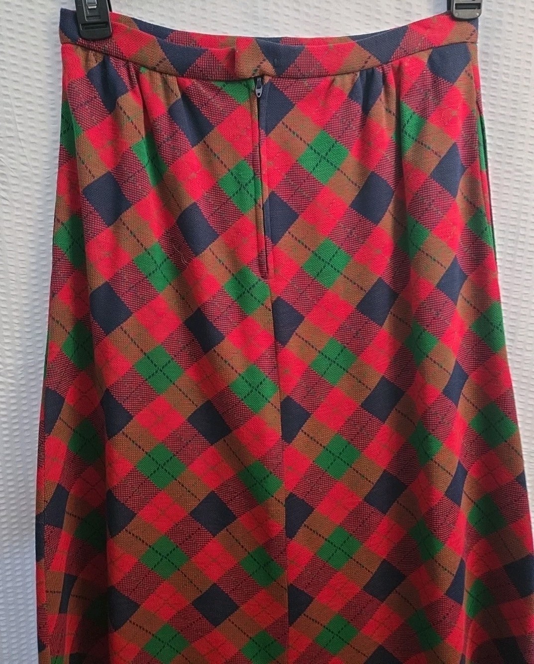 Vtg. Agile Florence Walsh Red Green Blue Plaid Maxi Skirt- 29″ W 39” L Holiday