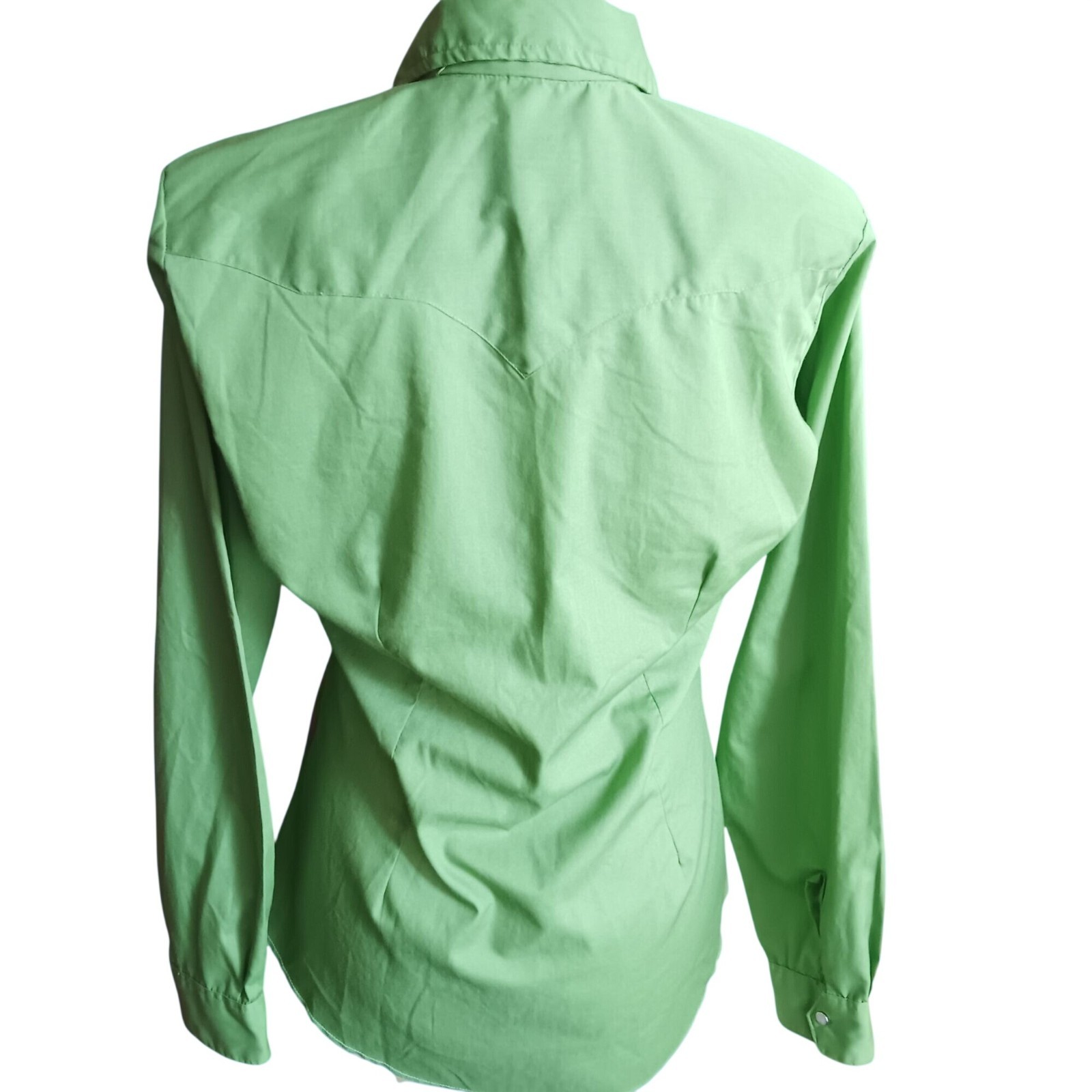 Medium Vintage Cowgirl Blouse Shirt 1960’s Karman Western Avocado Green Snap Mod