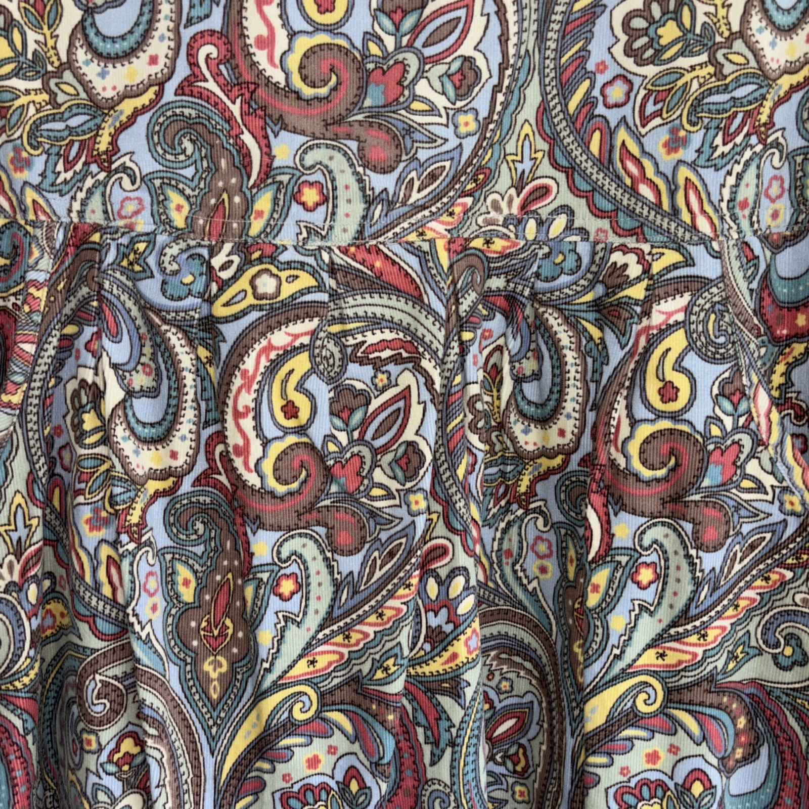 Vintage Erika & Co Green Corduroy Jumper w Blue/Red Paisley Florals Size L