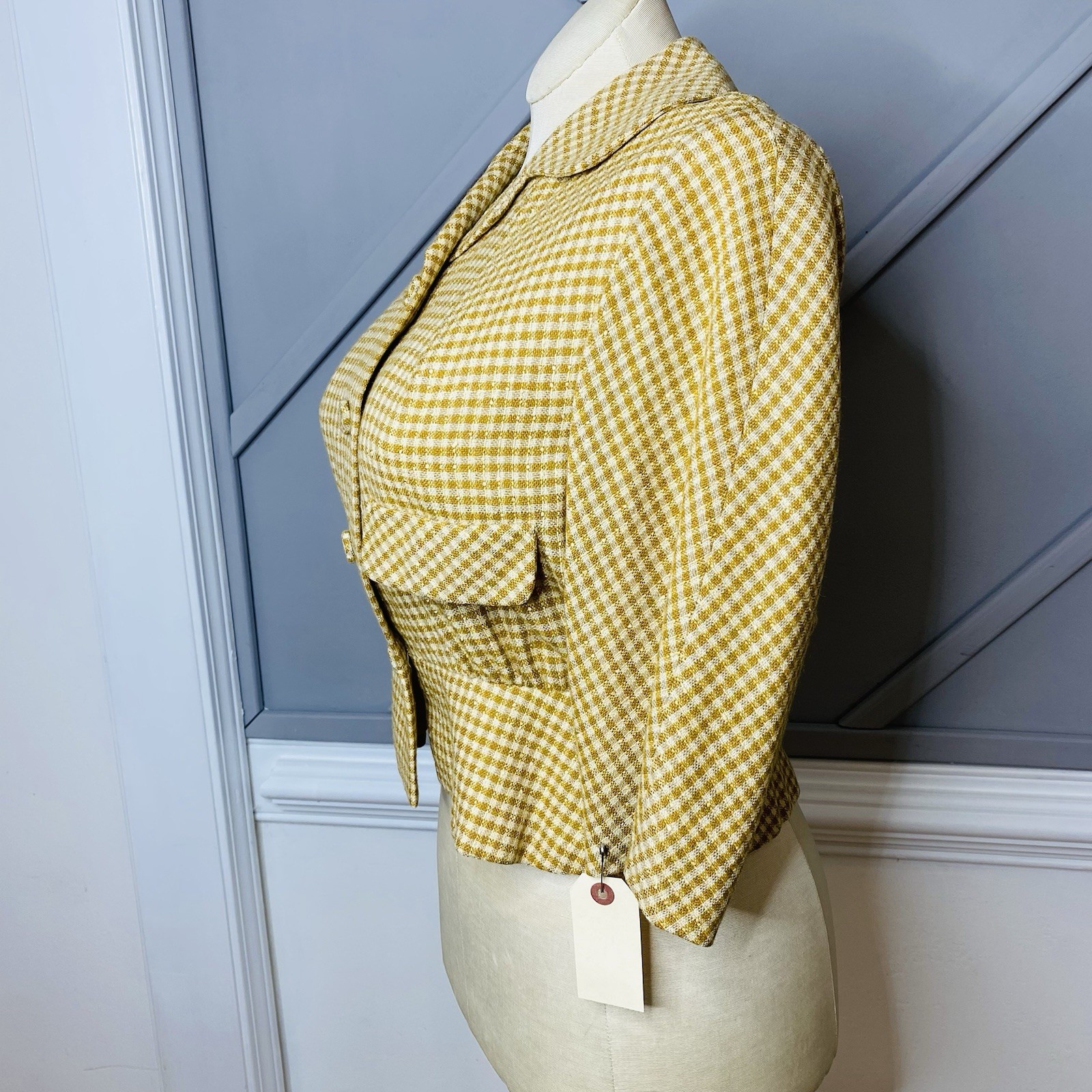 VTG 1950s Moordale Junior Suits Gingham Peplum Jacket Yellow White Check Kirvens
