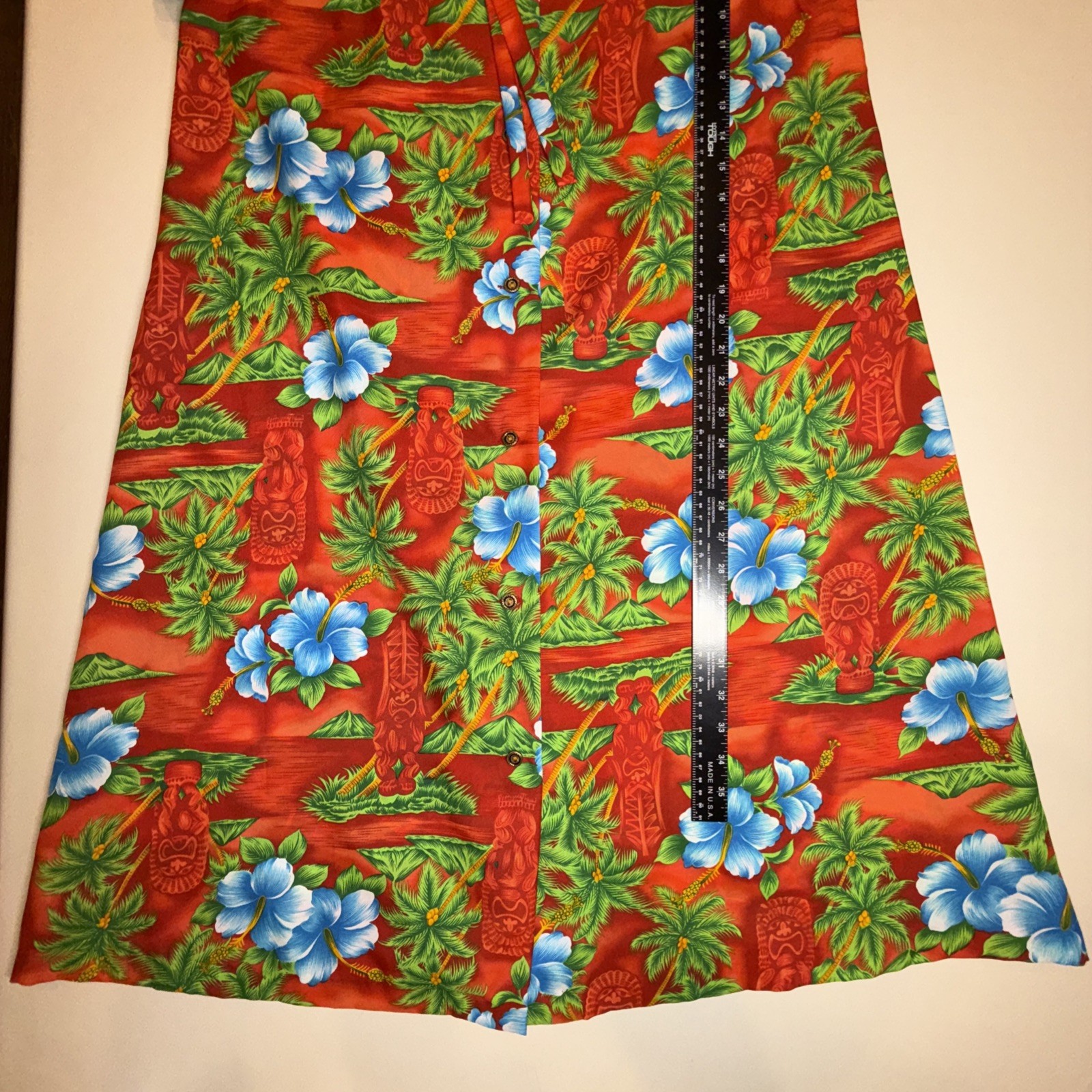 Vintage Hawaii House Dress Red Tropical Flowers Tikis Hawaiian Size 14 Muu Muu