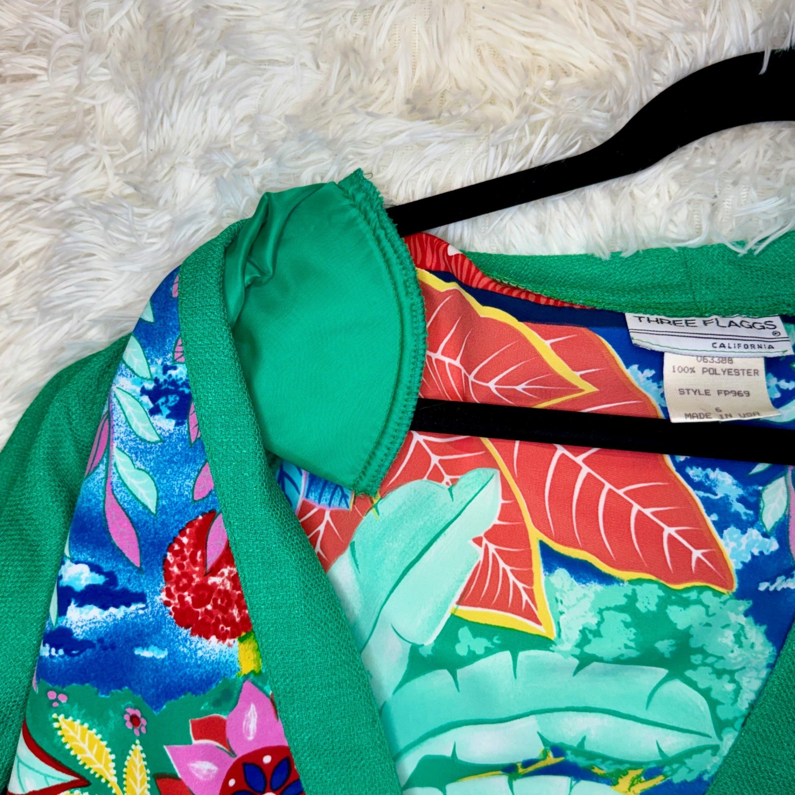 Vintage 80’s Three Flaggs Tropical Bold Floral Cardigan Green Gold Button Sz 6