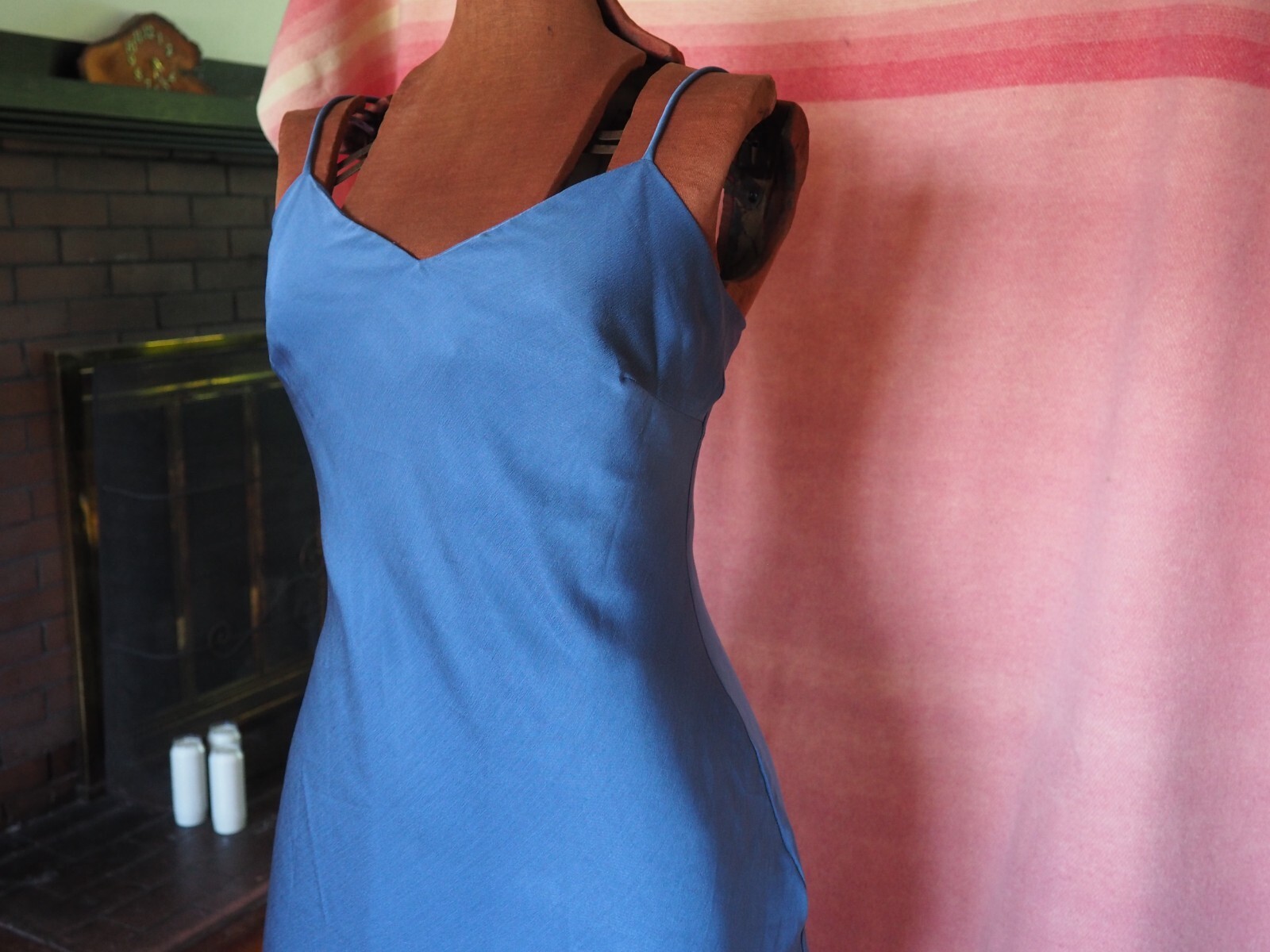 VTG 80s Onyx Nite USA Blue Sleeveless Asymmetrical Ruffle Formal Dress Sz 8 EUC