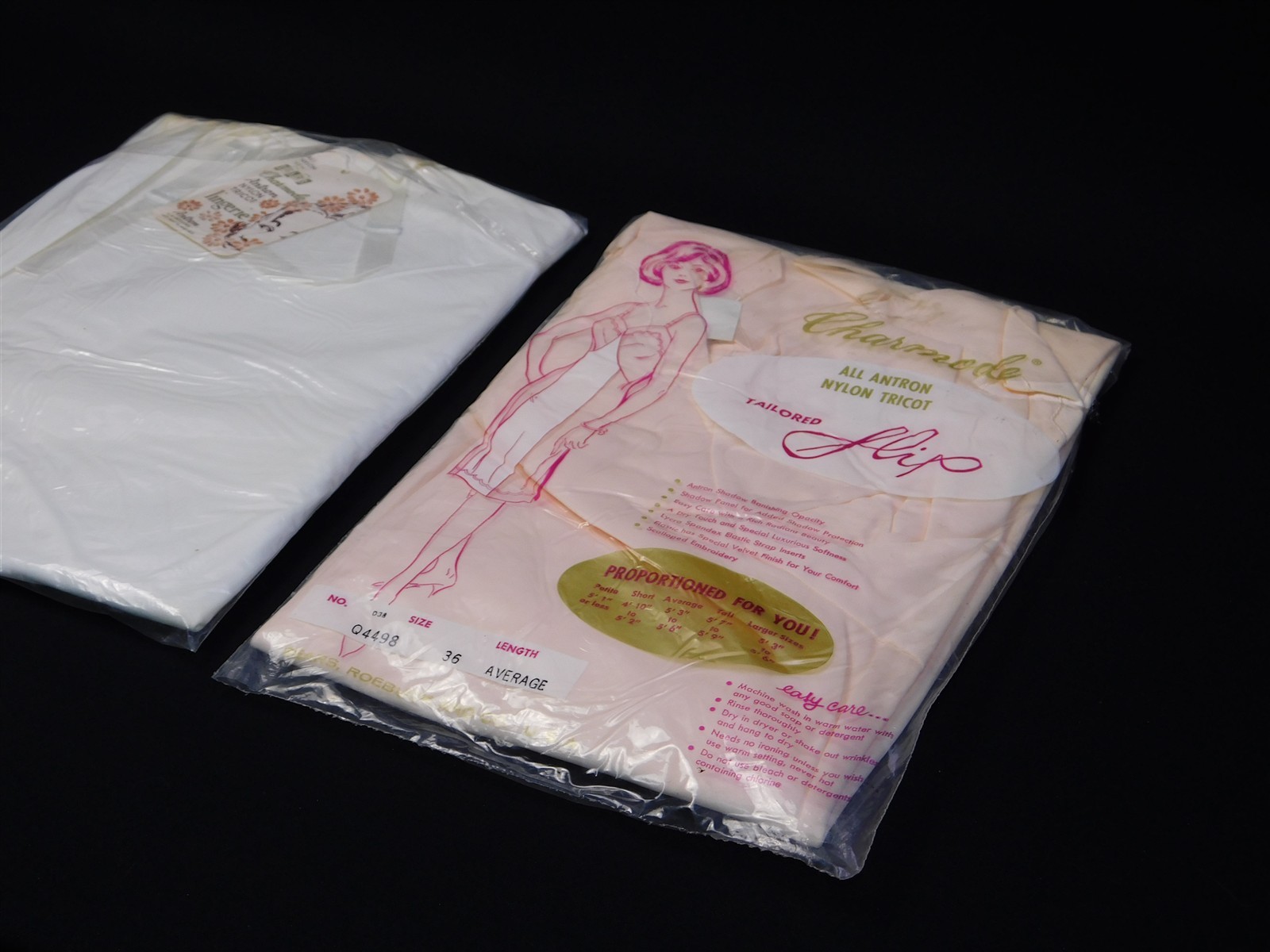 2 Vintage 1960s SEARS CHARMODE Peach White Nylon Tricot Full Slip Size 36 NOS
