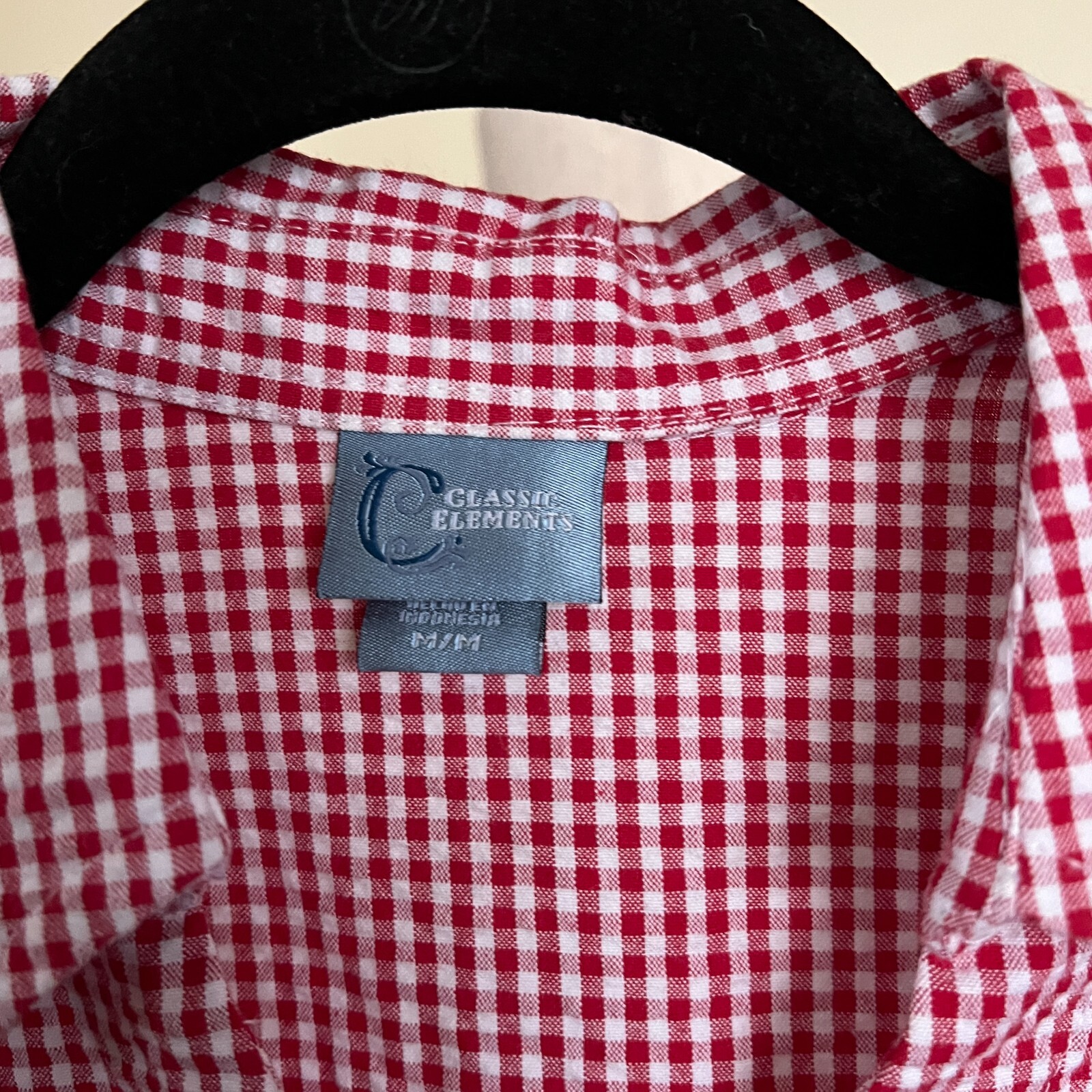 Classic Elements Vintage Red Seersucker Gingham Button Down Top sz M Deadstock