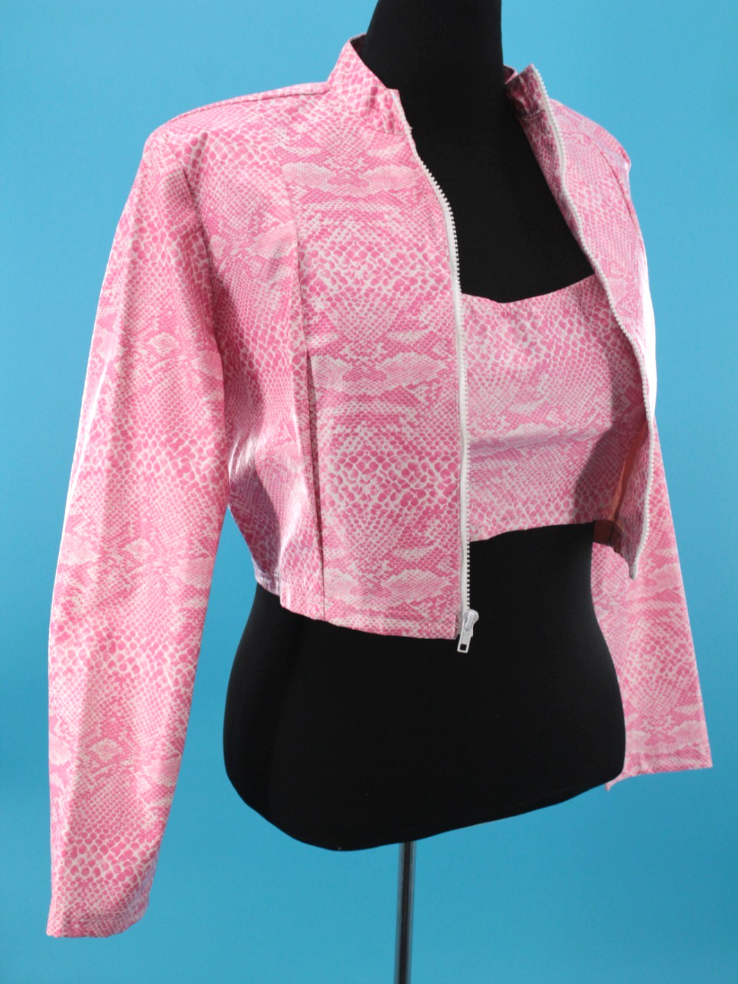 VTG Women’s 90s Pink 2 Pc Faux Snake Frederick’s Of Hollywood Jacket & Top Sz L