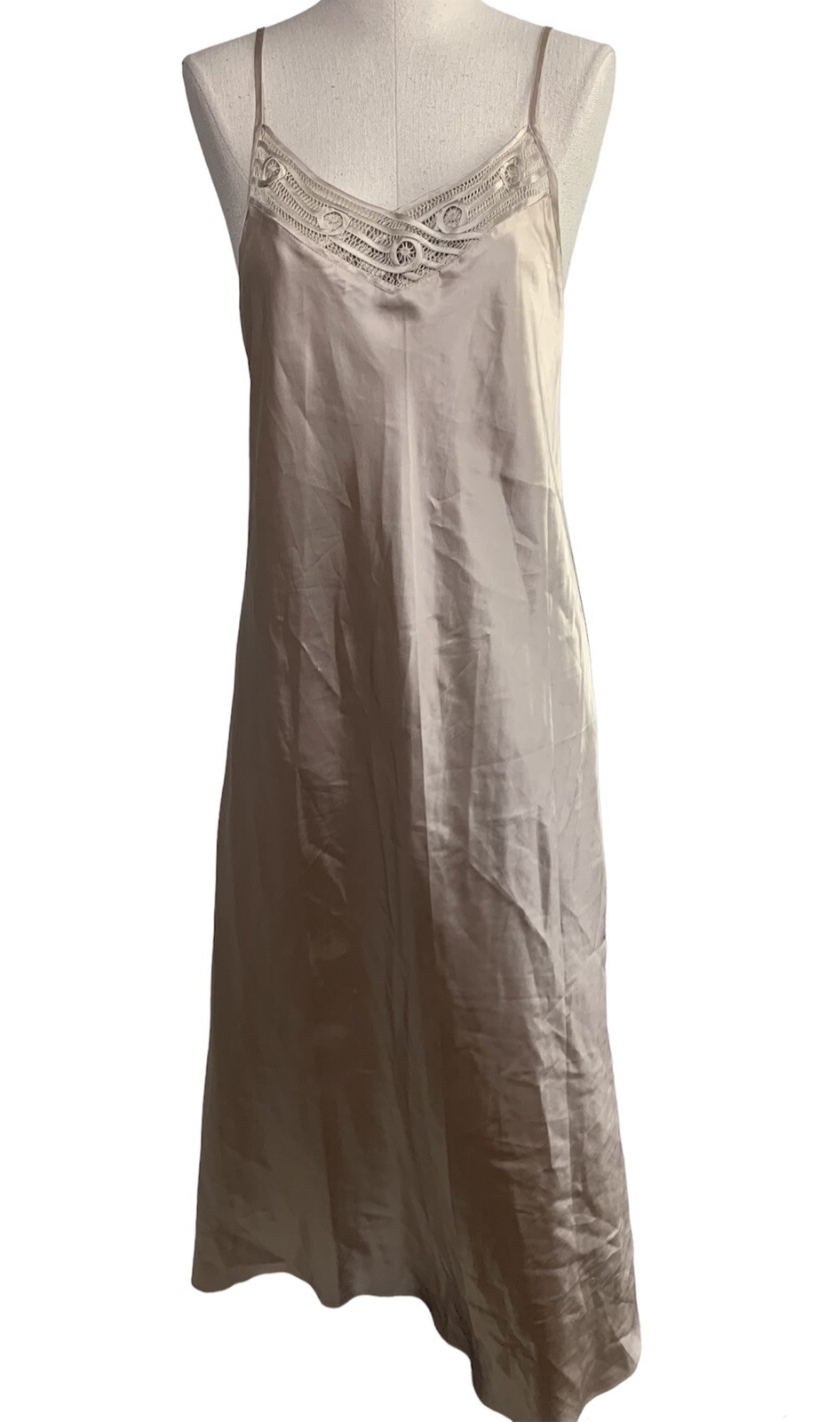 Y2K intimate essentials gold Maxi satin nightgown slip dress sz m