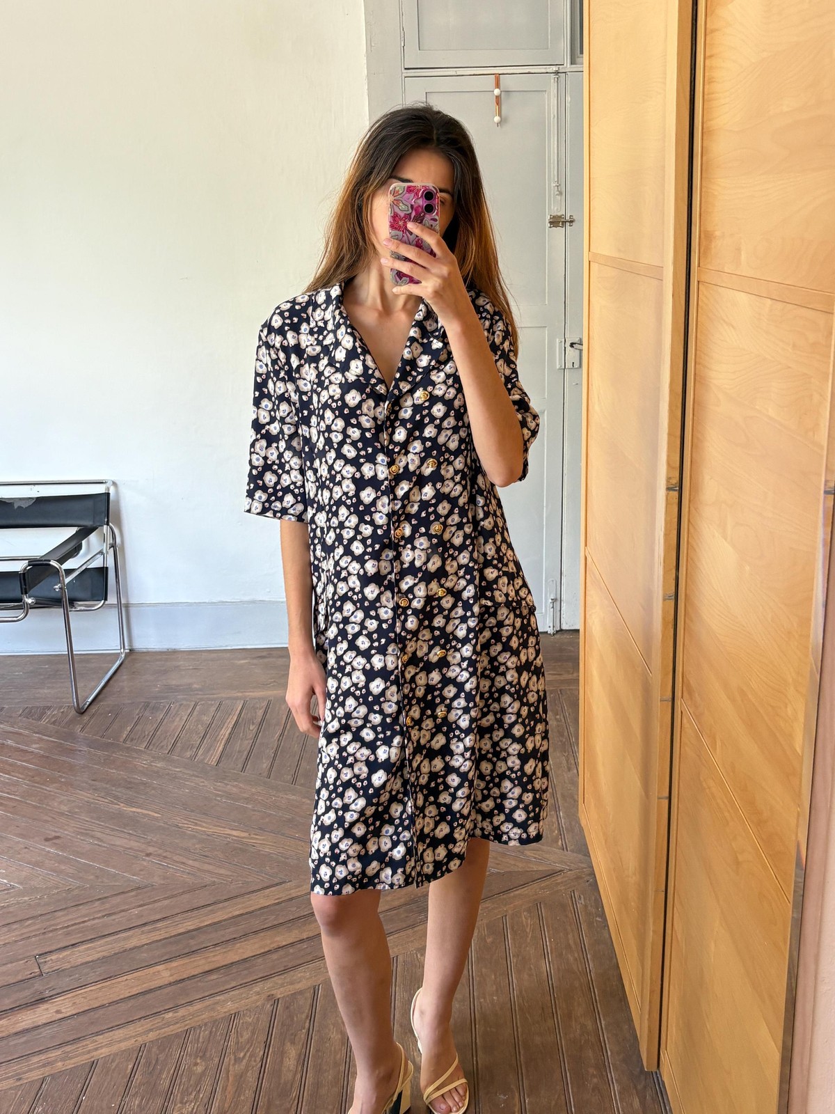 Vintage floral blue dress, Flower print housewife dress, Retro 80s woman style
