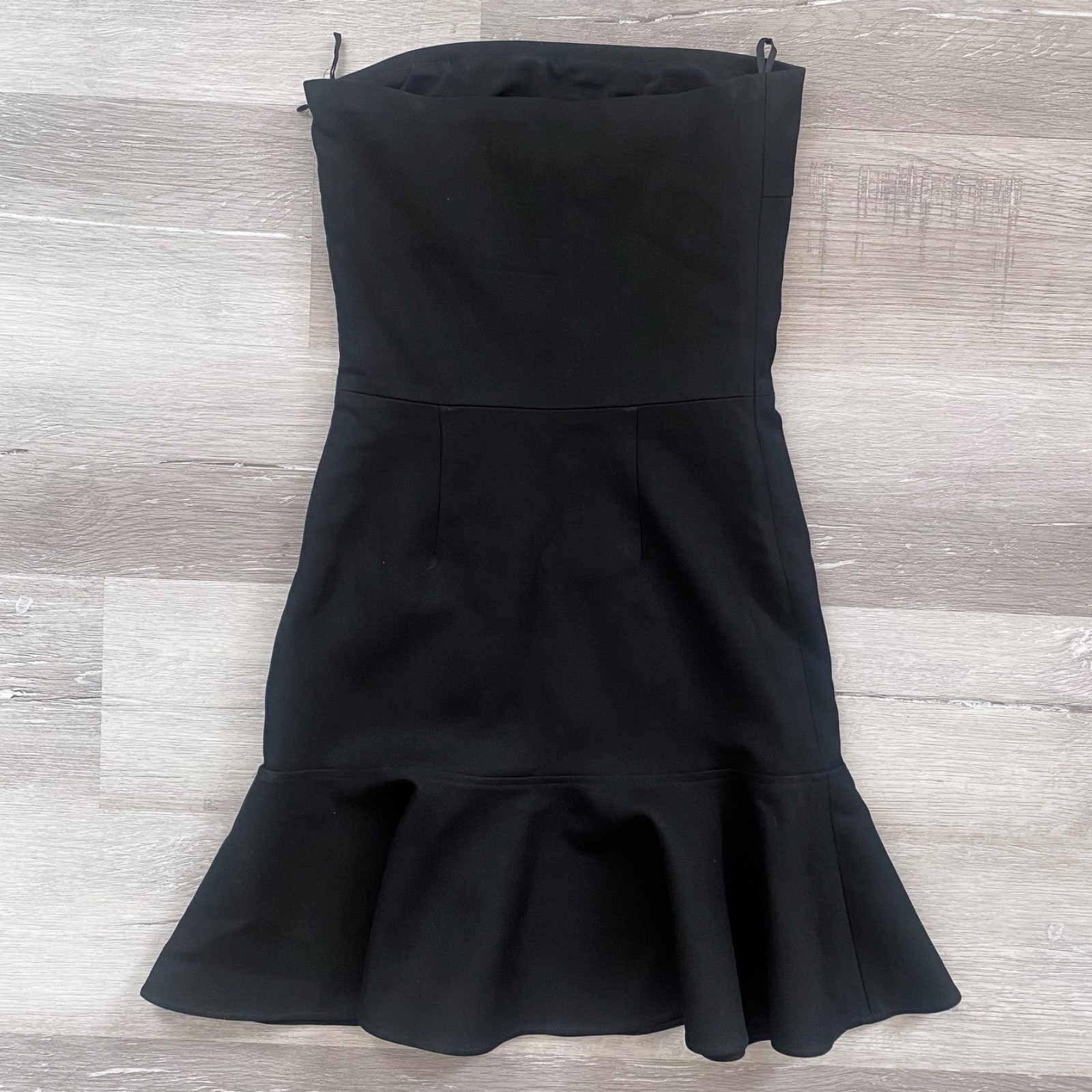 Vintage circa 2000s Balenciaga Strapless Black Cocktail A-line Ruffle Dress