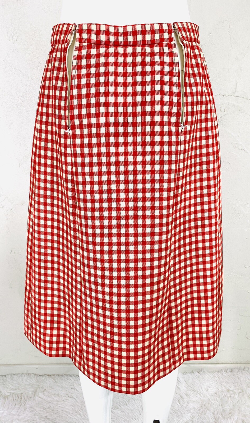 Met Museum Archive 1972 NORMAN NORELL Red Cream Gingham Skirt Jacket Suit M
