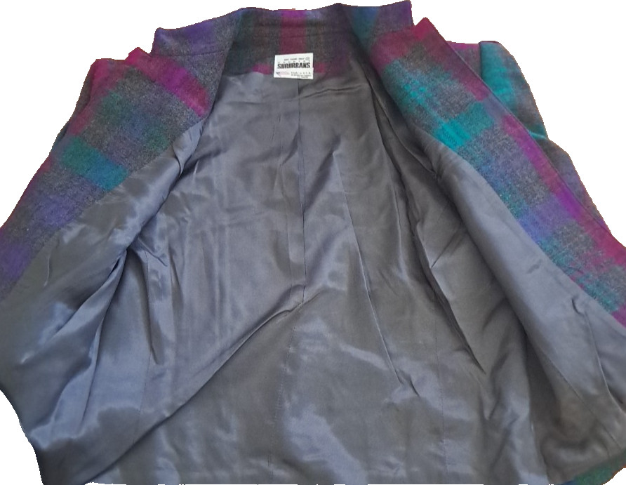 Vintage NEW Womens Plaid Blazer Wool Blend Pink Gray 1990s Purple Cropped Size 8