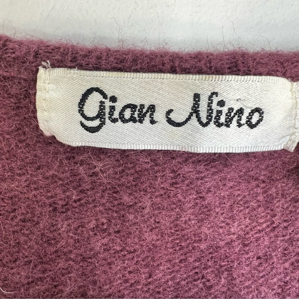 Vintage 90s wool Angora soft fuzzy plum wine puff sleeve cardigan sweater M