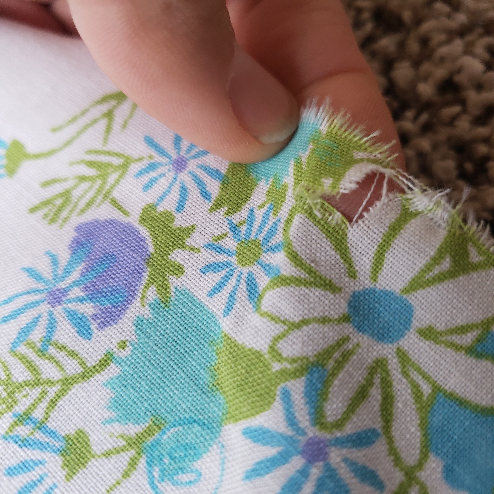1960s Vintage Cotton Aqua Blue Mint White Floral Lot Of 4 Remnants #81