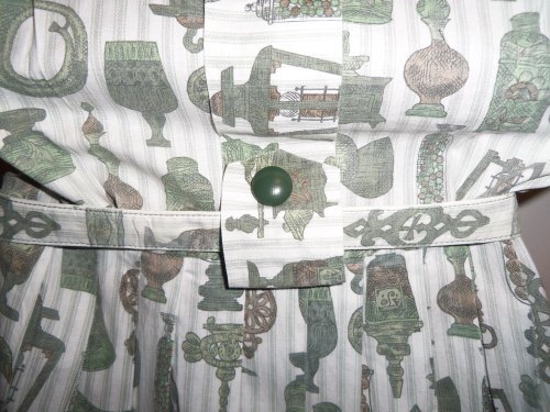 Vtg 50s VIRGINIA HART Cotton Fabric KITCHEN THEME Belt Dress DEADSTOCK M L NOS