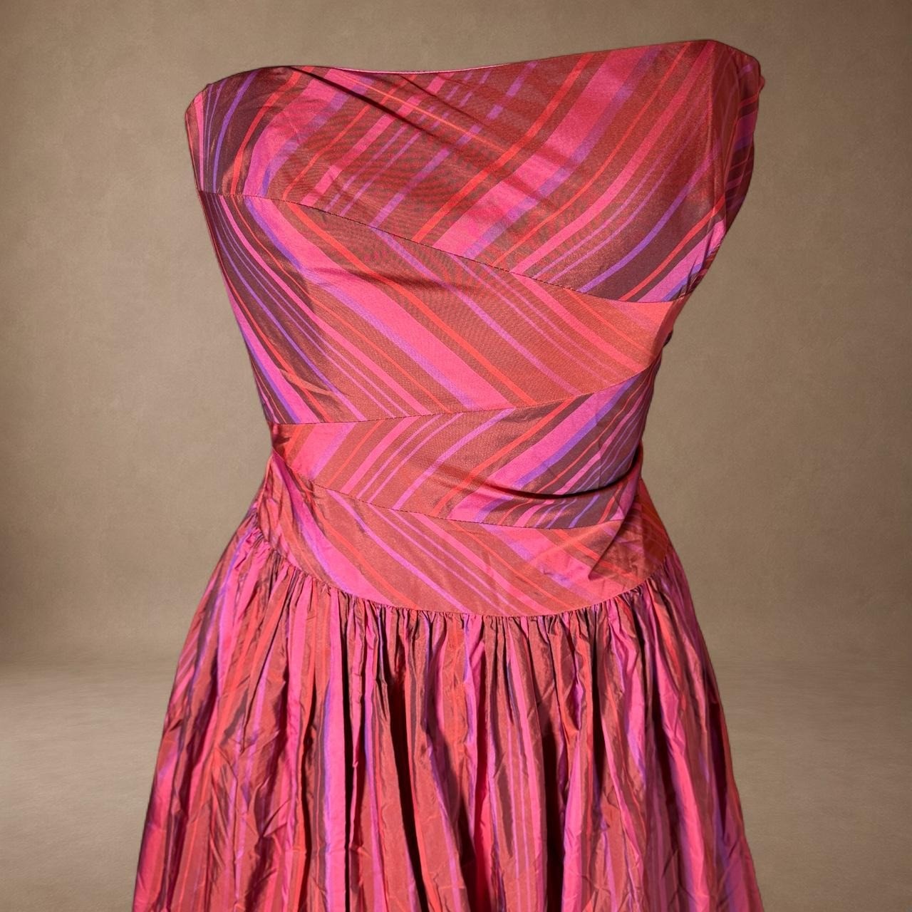 Vintage David Meister Strapless Pink Taffeta Homecoming Dress 12 90s Prom Gown