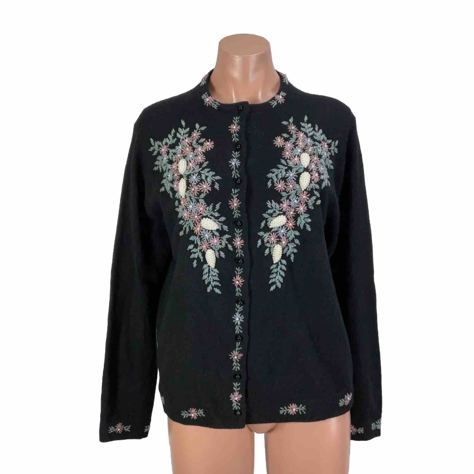 Vintage 50s 60s 42 Handcrafted Beaded Cardigan Sweater Grandma Glam Lined