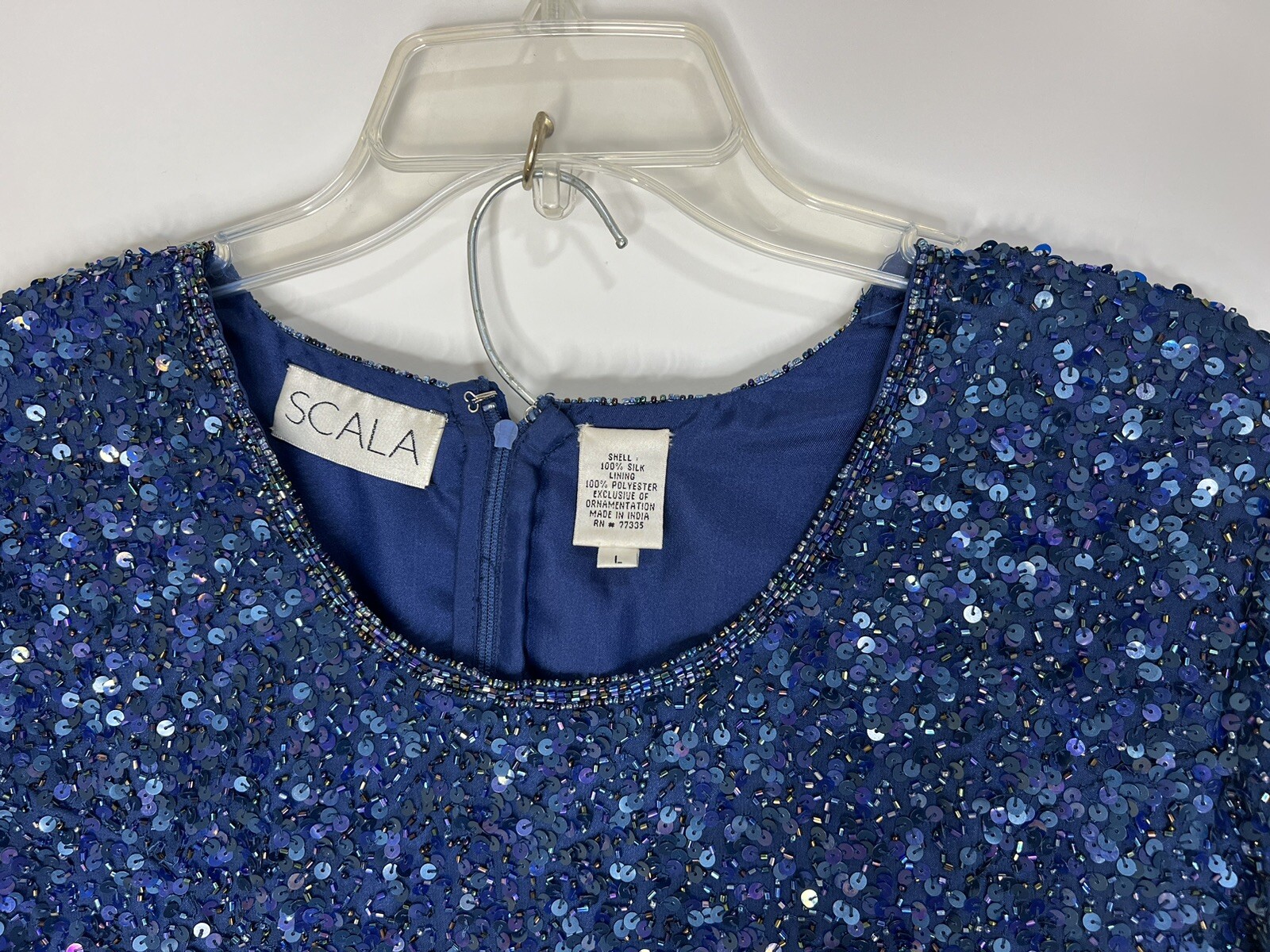 Vtg Scala Set Silk Sequin Beaded Top Organza Maxi Skirt Blue Formal Mother NWT