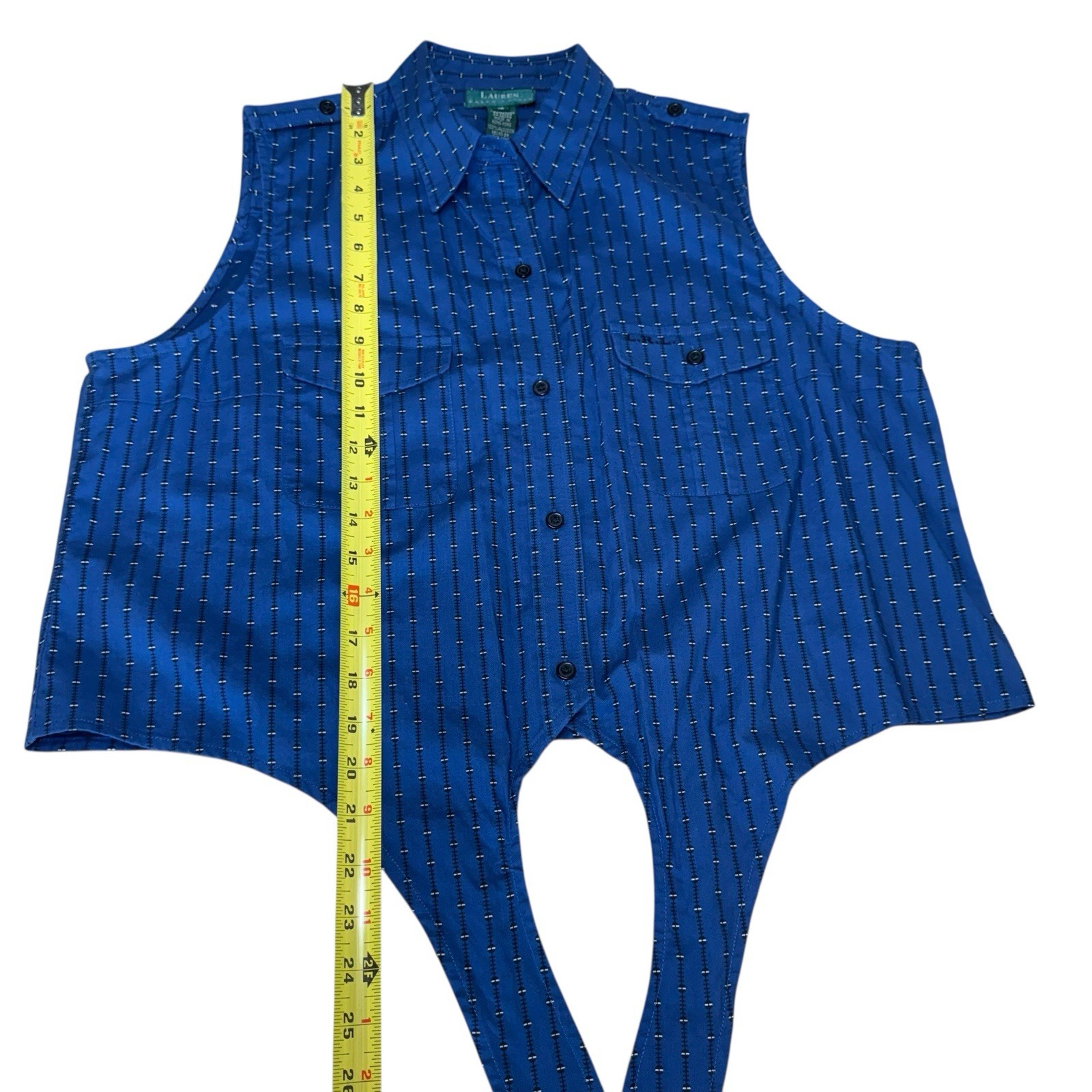 Vtg 80s 90s Lauren Ralph Lauren Top Women’s Button Up Sleeveless Blue 16 Preppy