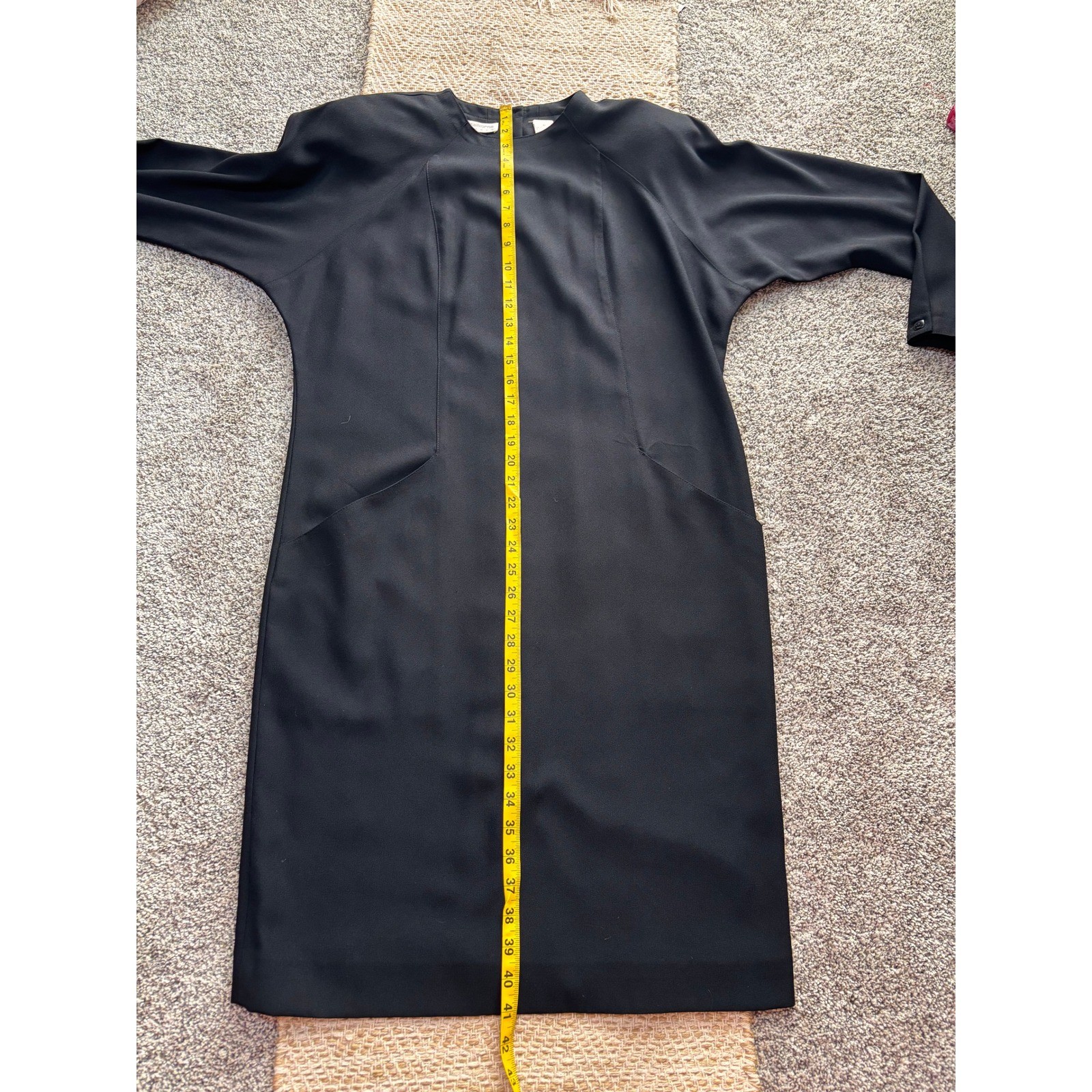 Liz Claiborne Vintage Button Back Shift Dress Womens 8 Black Long Sleeve Pockets